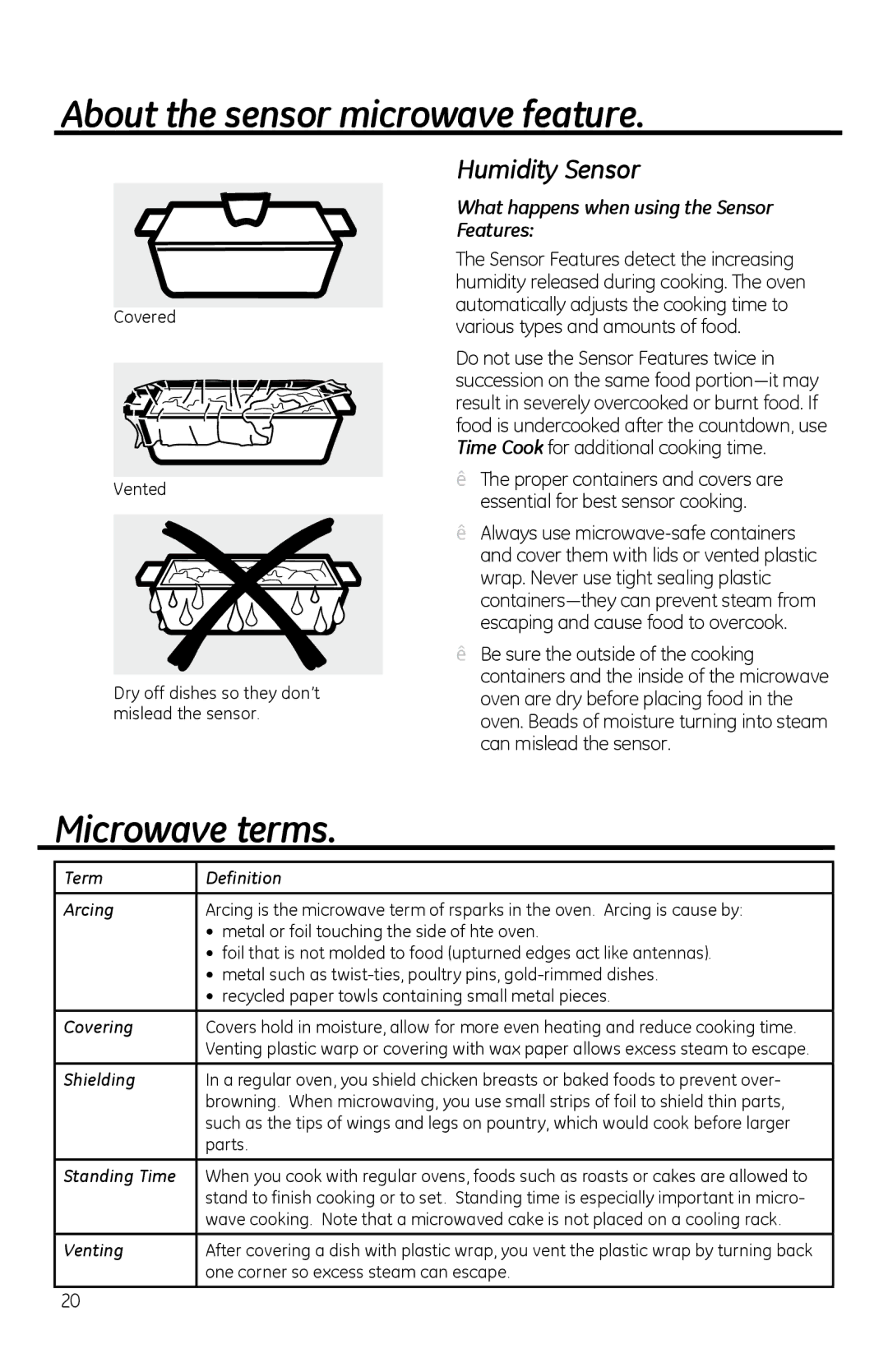 GE PVM1970 owner manual Microwave terms, Humidity Sensor, What happens when using the Sensor Features 