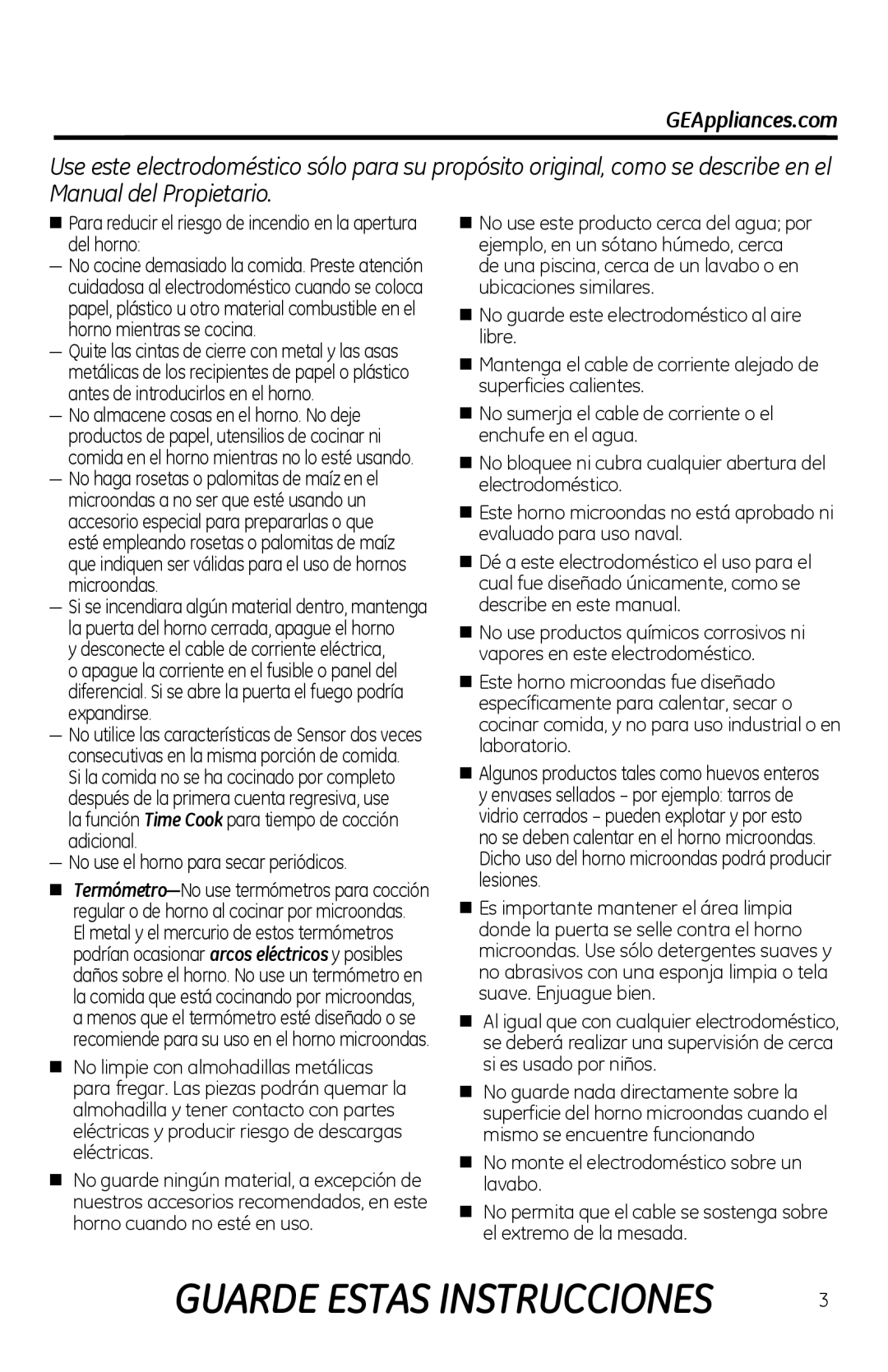 GE PVM1970 owner manual Guarde Estas Instrucciones, Para reducir el riesgo de incendio en la apertura del horno 