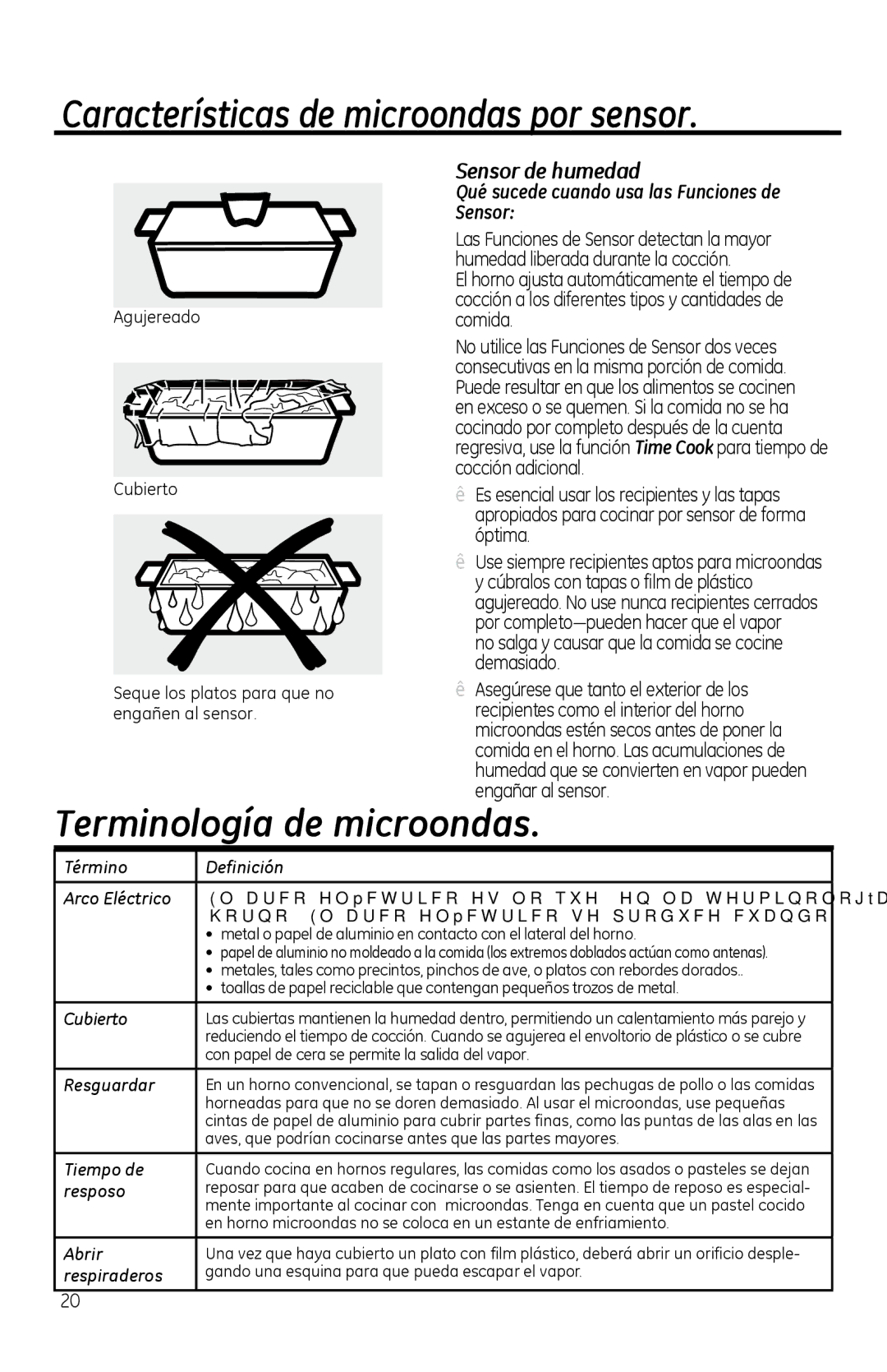 GE PVM1970 owner manual Características de microondas por sensor, Terminología de microondas, Sensor de humedad 