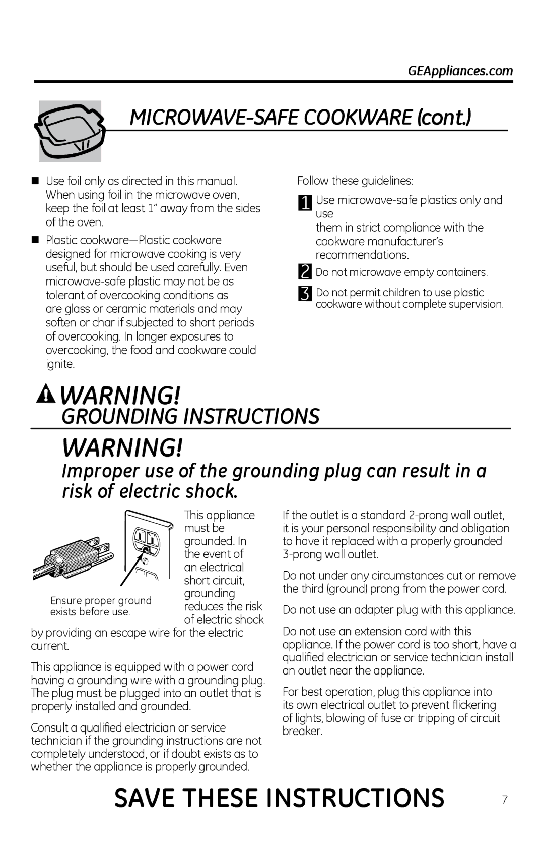 GE PVM1970 owner manual Grounding Instructions, Follow these guidelines, Grounded. Event An electrical 