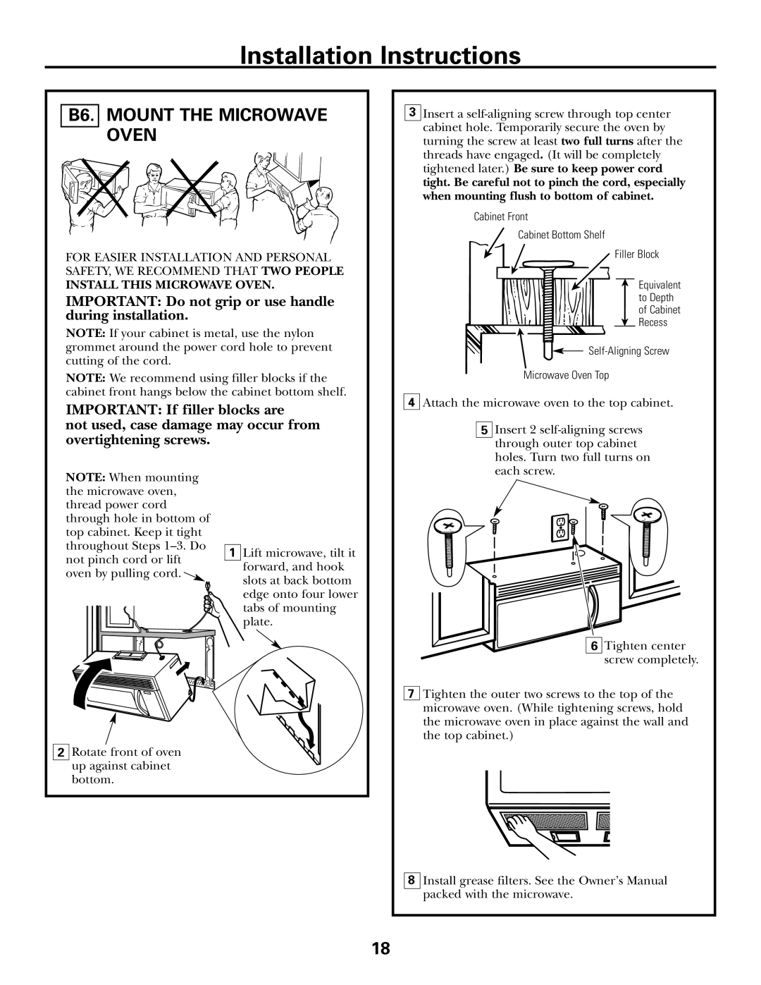 GE PVM2070 warranty B6. Mount the Microwave Oven 