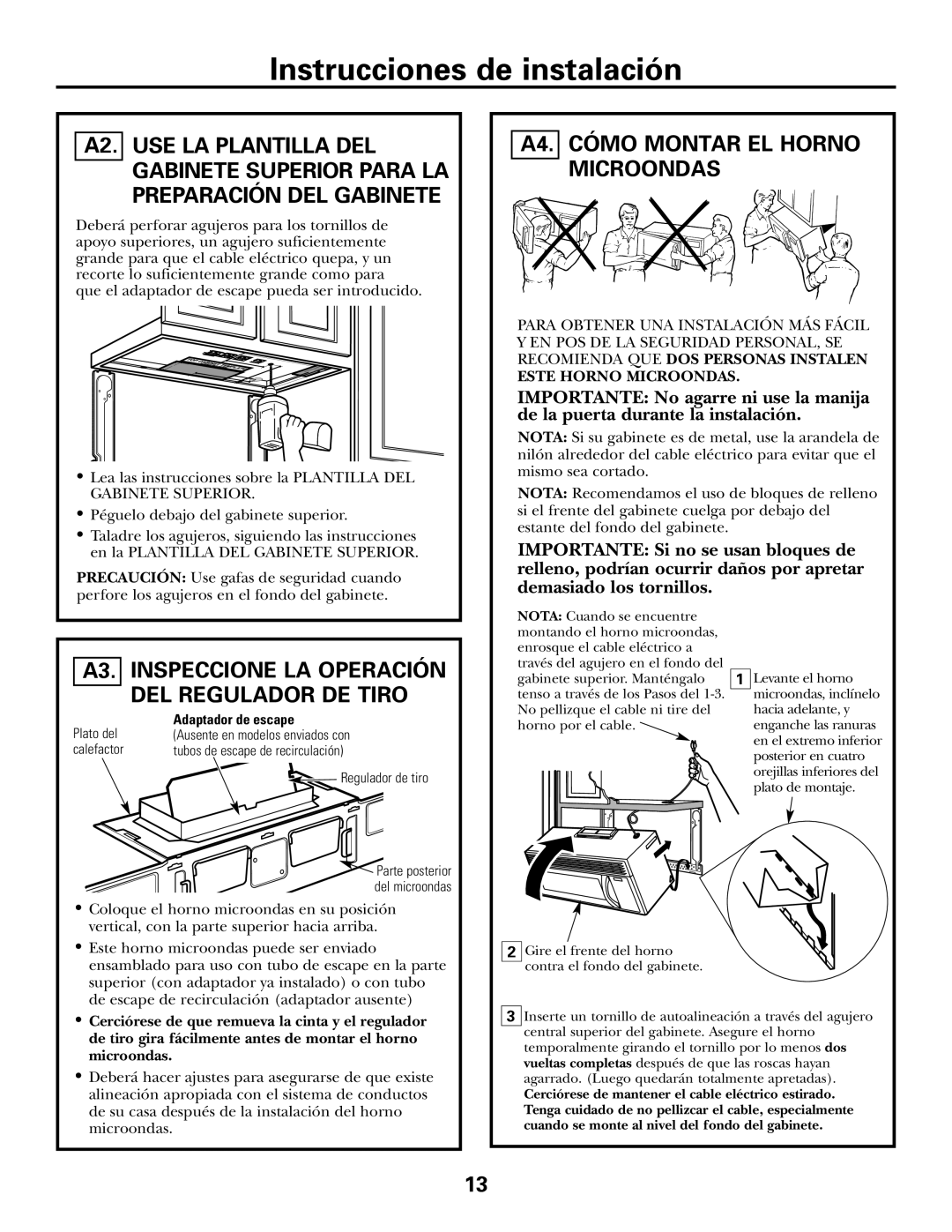 GE PVM2070 warranty A3. Inspeccione LA Operación DEL Regulador DE Tiro, A4. Cómo Montar EL Horno Microondas 