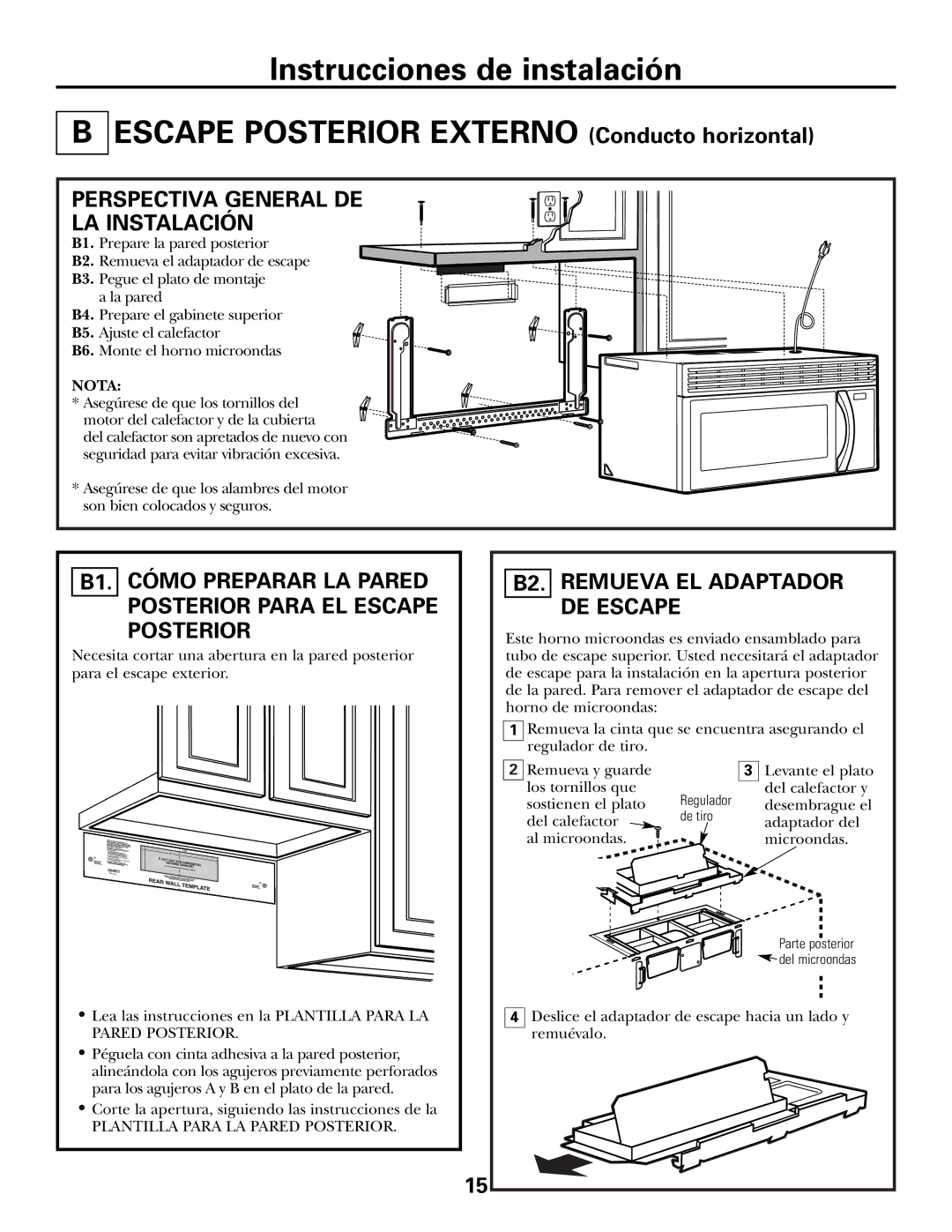 GE PVM2070 warranty B2. Remueva EL Adaptador DE Escape, Nota 