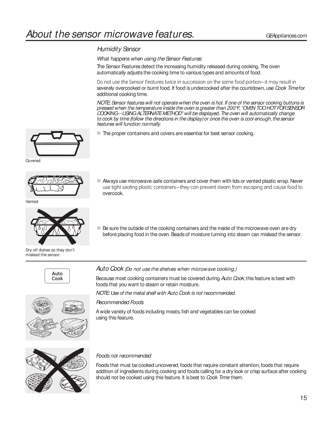 GE PVM9179 owner manual About the sensor microwave features, Humidity Sensor 