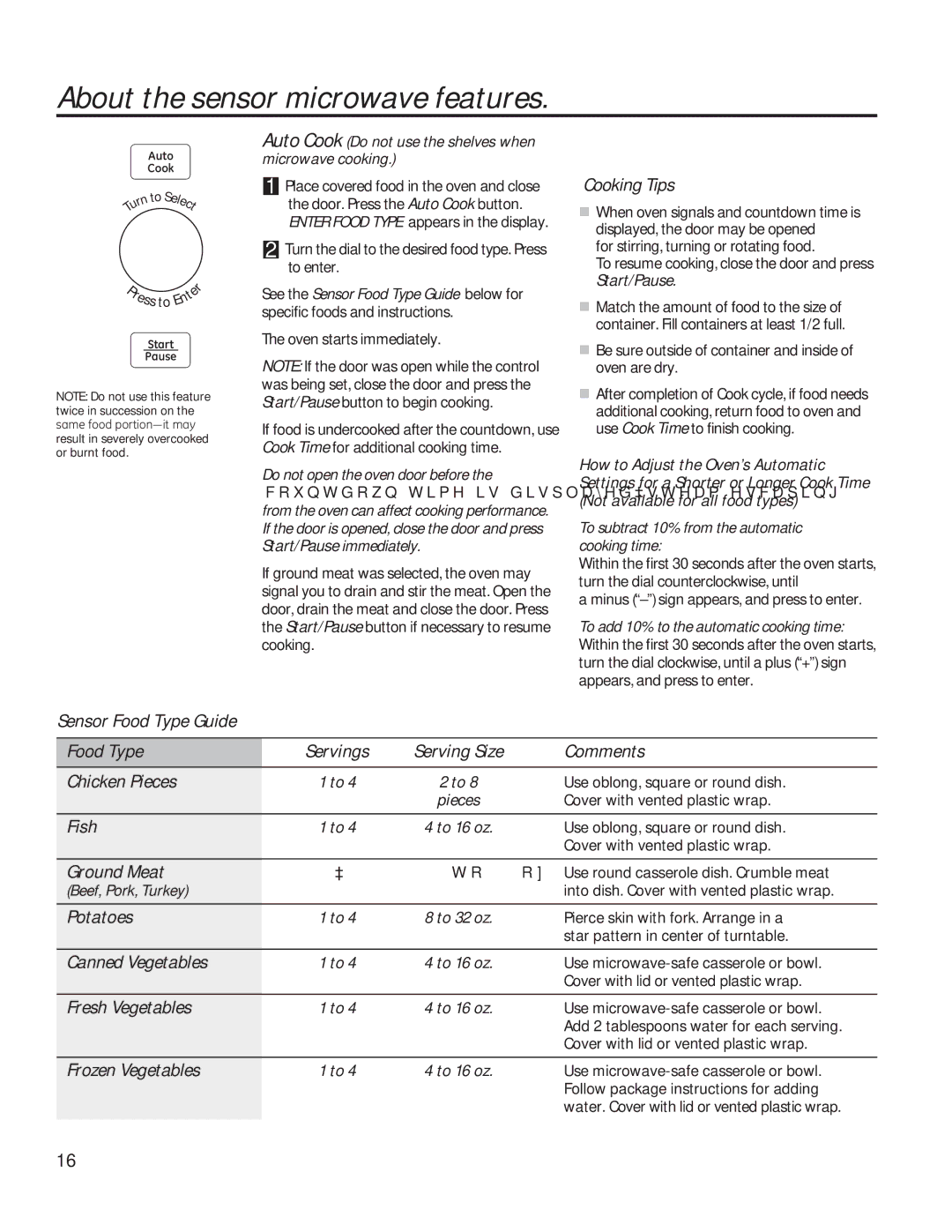 GE PVM9179 owner manual Cooking Tips, Fish, Ground Meat, Potatoes, Canned Vegetables, Fresh Vegetables, Frozen Vegetables 