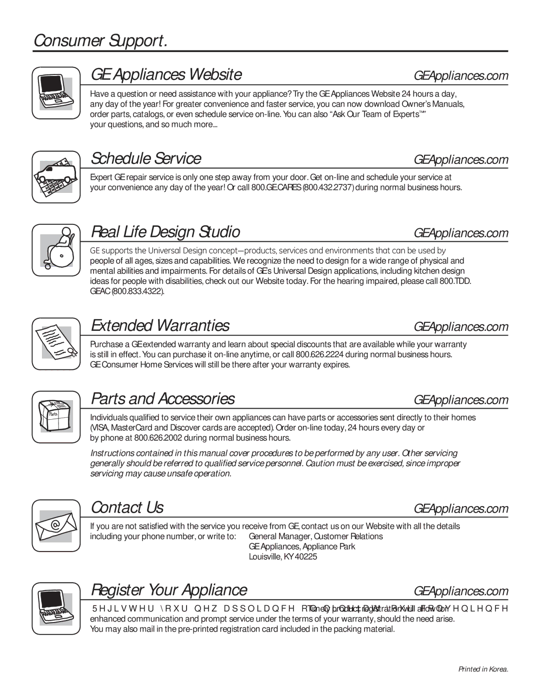 GE PVM9179 Consumer Support GE Appliances Website, Schedule Service, Real Life Design Studio, Extended Warranties 