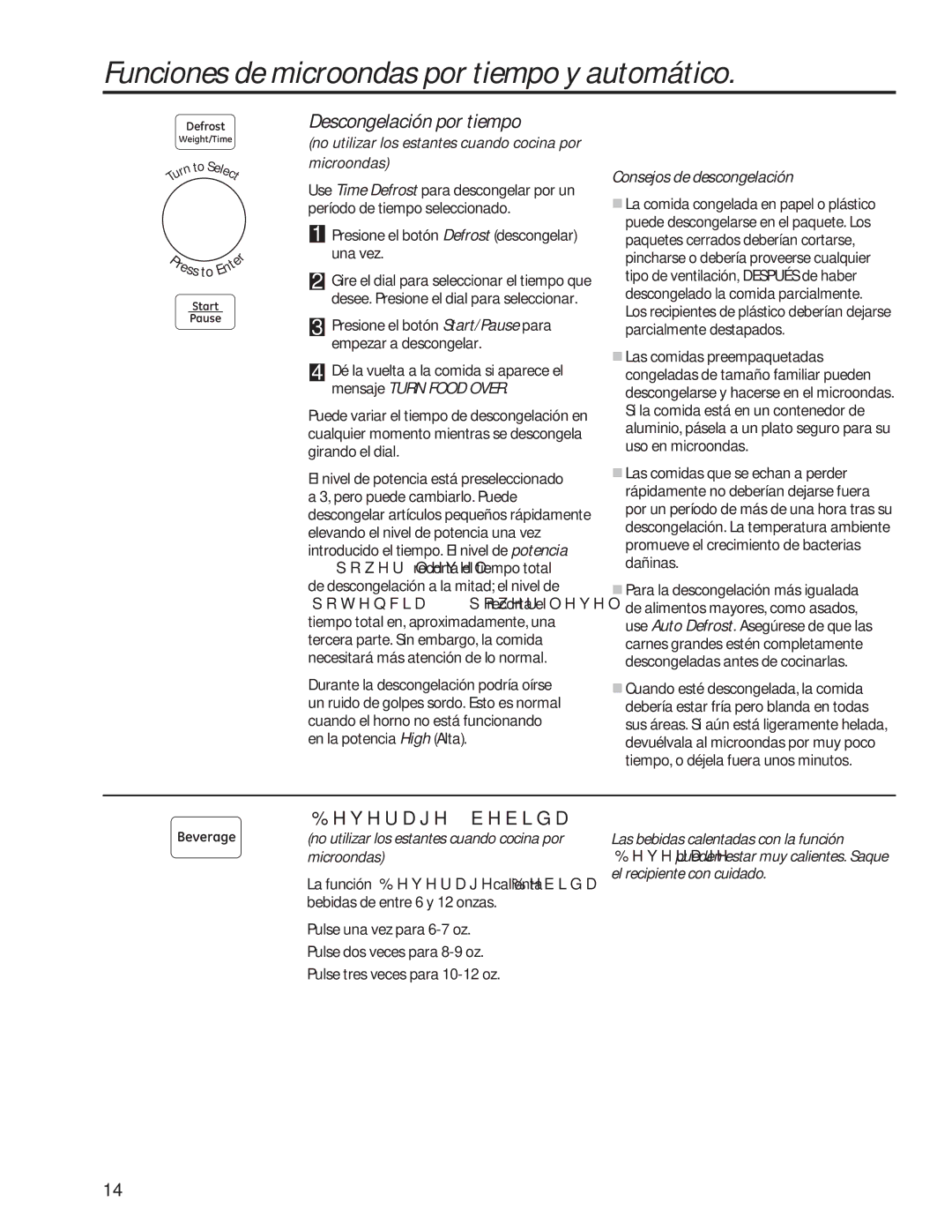 GE PVM9179 owner manual Descongelación por tiempo, Consejos de descongelación 