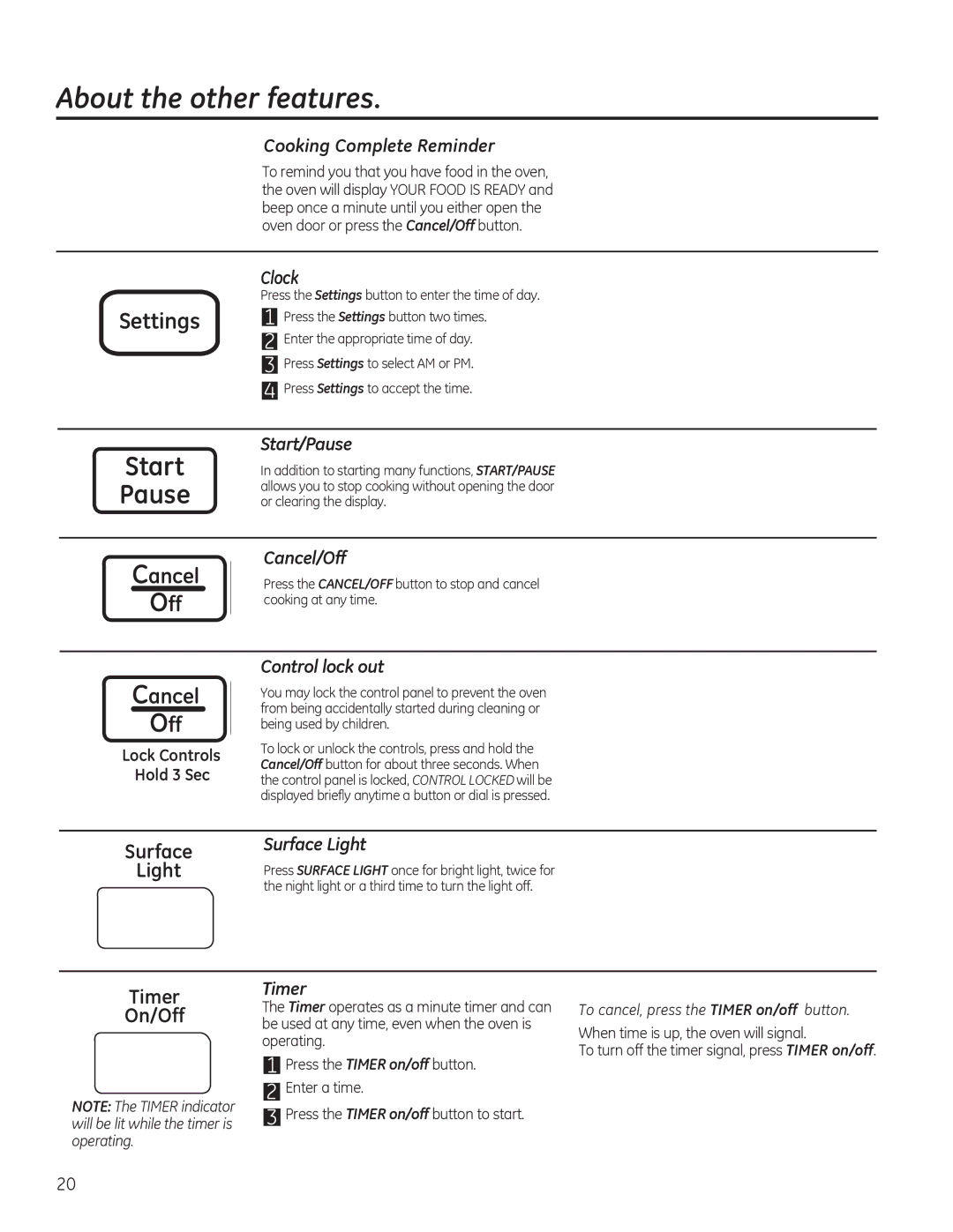 GE PVM9195, PNM9196, JVM7195, JVM7196, DVM7195 owner manual About the other features 