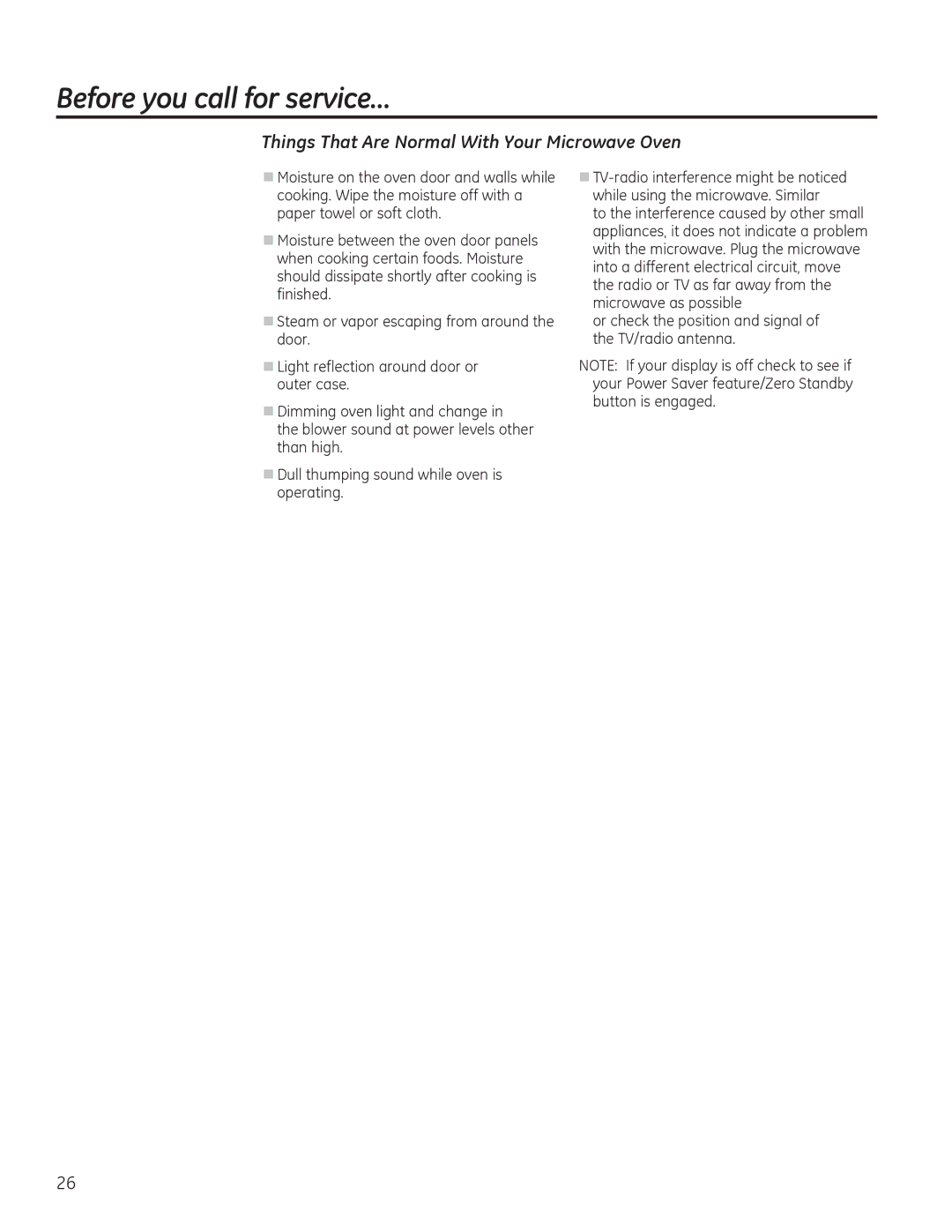 GE PNM9196, PVM9195, JVM7195, JVM7196, DVM7195 Before you call for service…, Things That Are Normal With Your Microwave Oven 