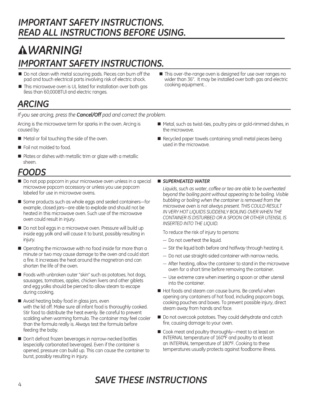 GE DVM7195, PVM9195, PNM9196, JVM7195, JVM7196 owner manual Arcing, To reduce the risk of injury to persons 