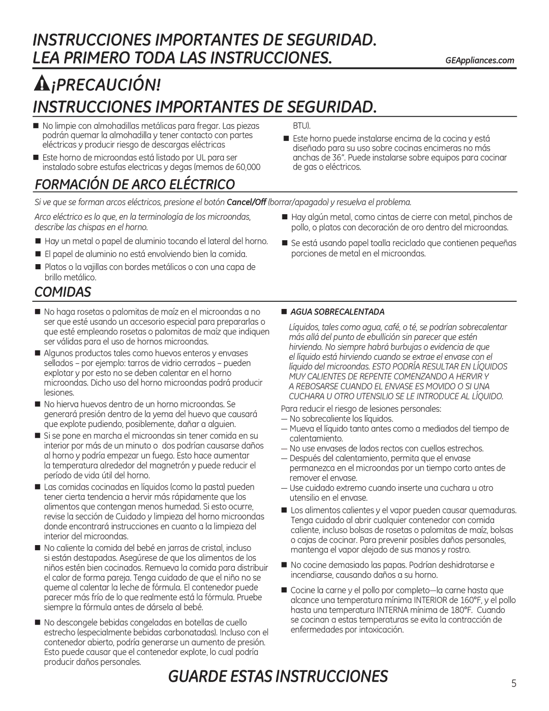 GE PVM9195, PNM9196, JVM7195, JVM7196, DVM7195 owner manual Btu, Describe las chispas en el horno 