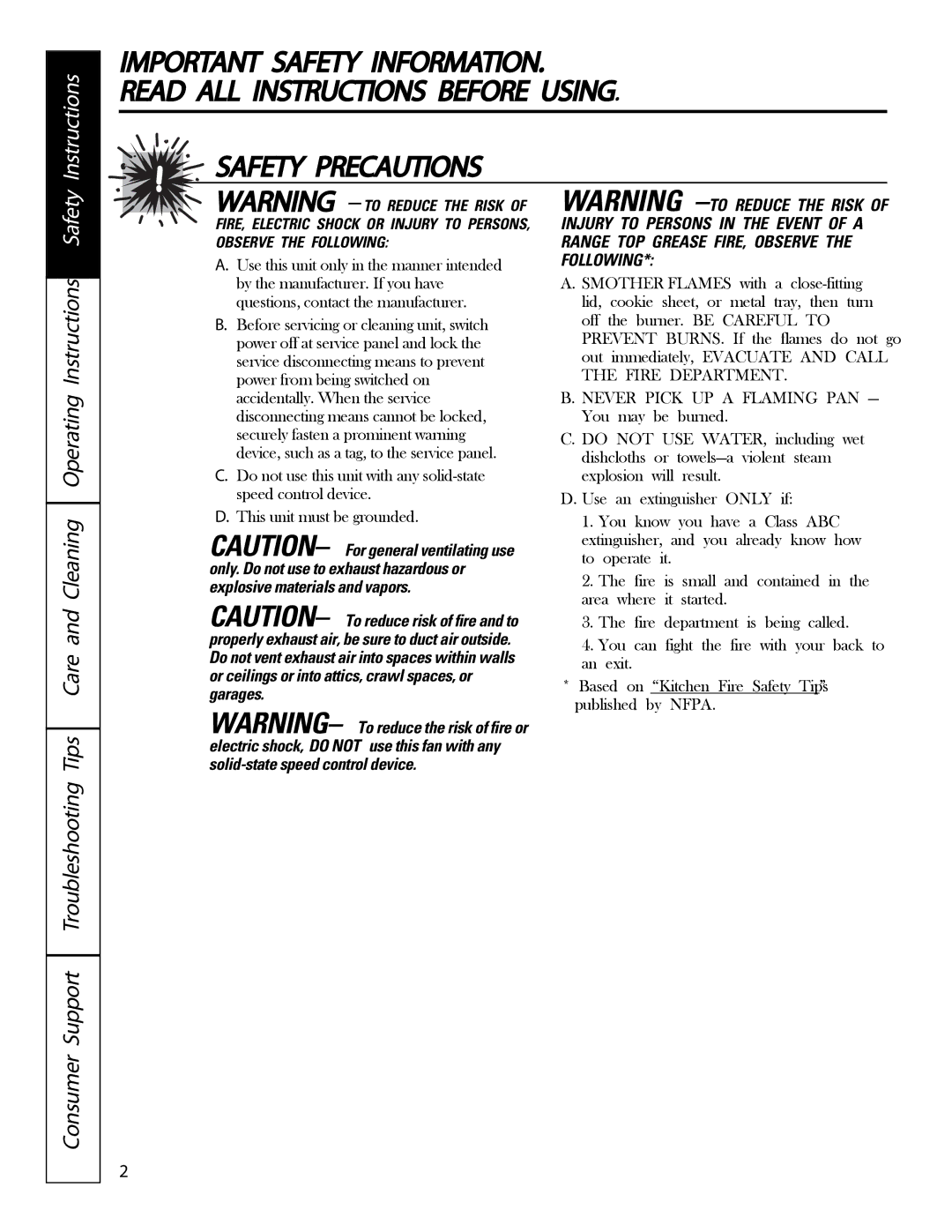 GE PVWG936, PVWT936, PVWS930, PVIG940, PVWS936 manual Important Safety Information 