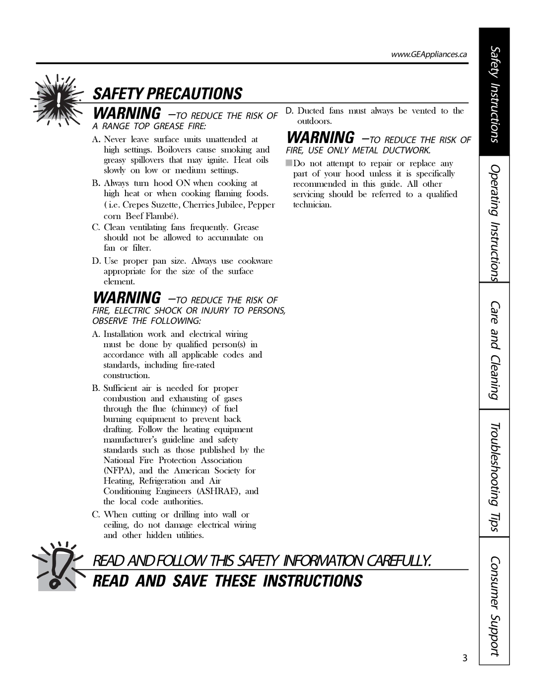 GE PVIG940, PVWT936, PVWS930, PVWG936, PVWS936 manual Safety Precautions 