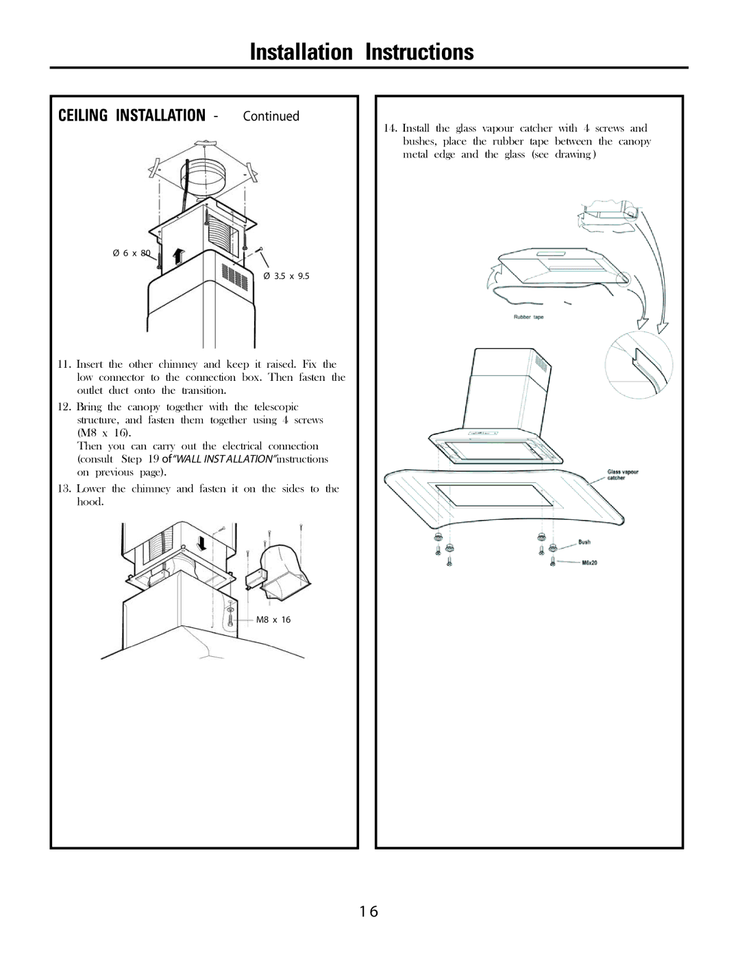 GE PVWS930, PVWT936, PVWG936, PVIG940, PVWS936 installation instructions Ceiling Installation 