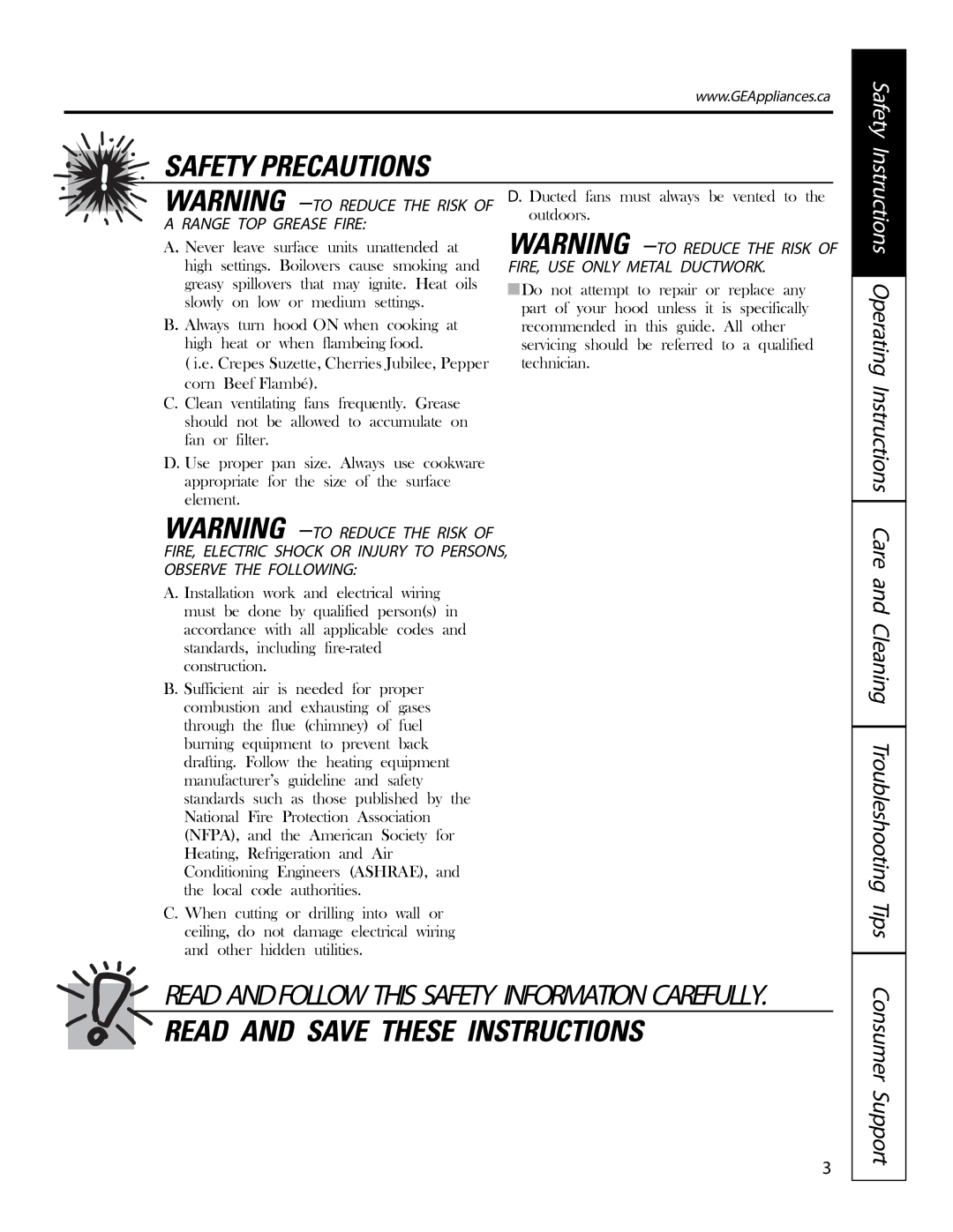 GE PVIG940, PVWT936, PVWS930, PVWG936, PVWS936 installation instructions Safety Precautions 