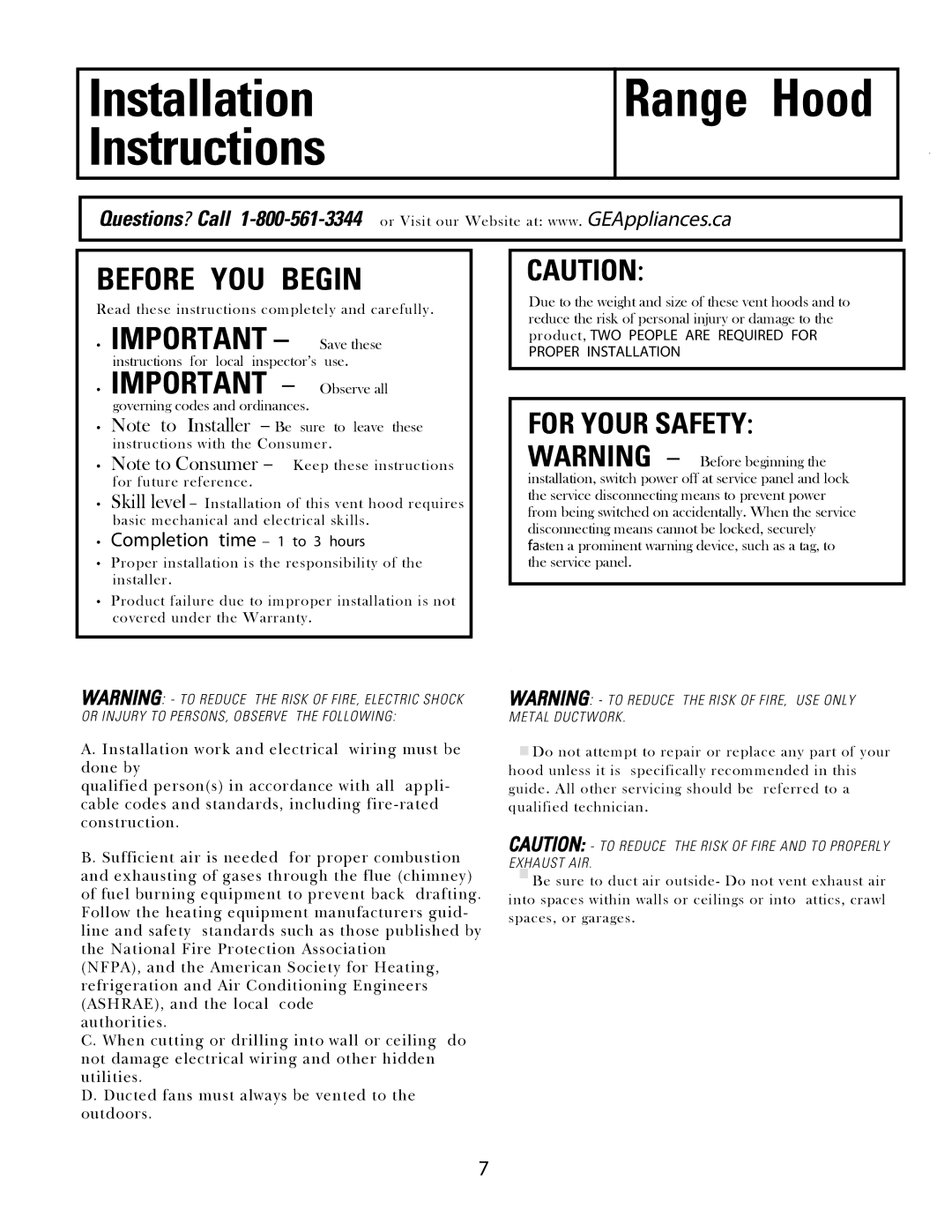 GE PVWG936, PVWT936, PVWS930, PVIG940, PVWS936 installation instructions Range Hood 