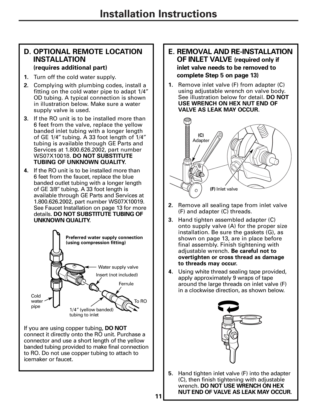 GE PXRQ15F owner manual Optional Remote Location Installation, Requires additional part 