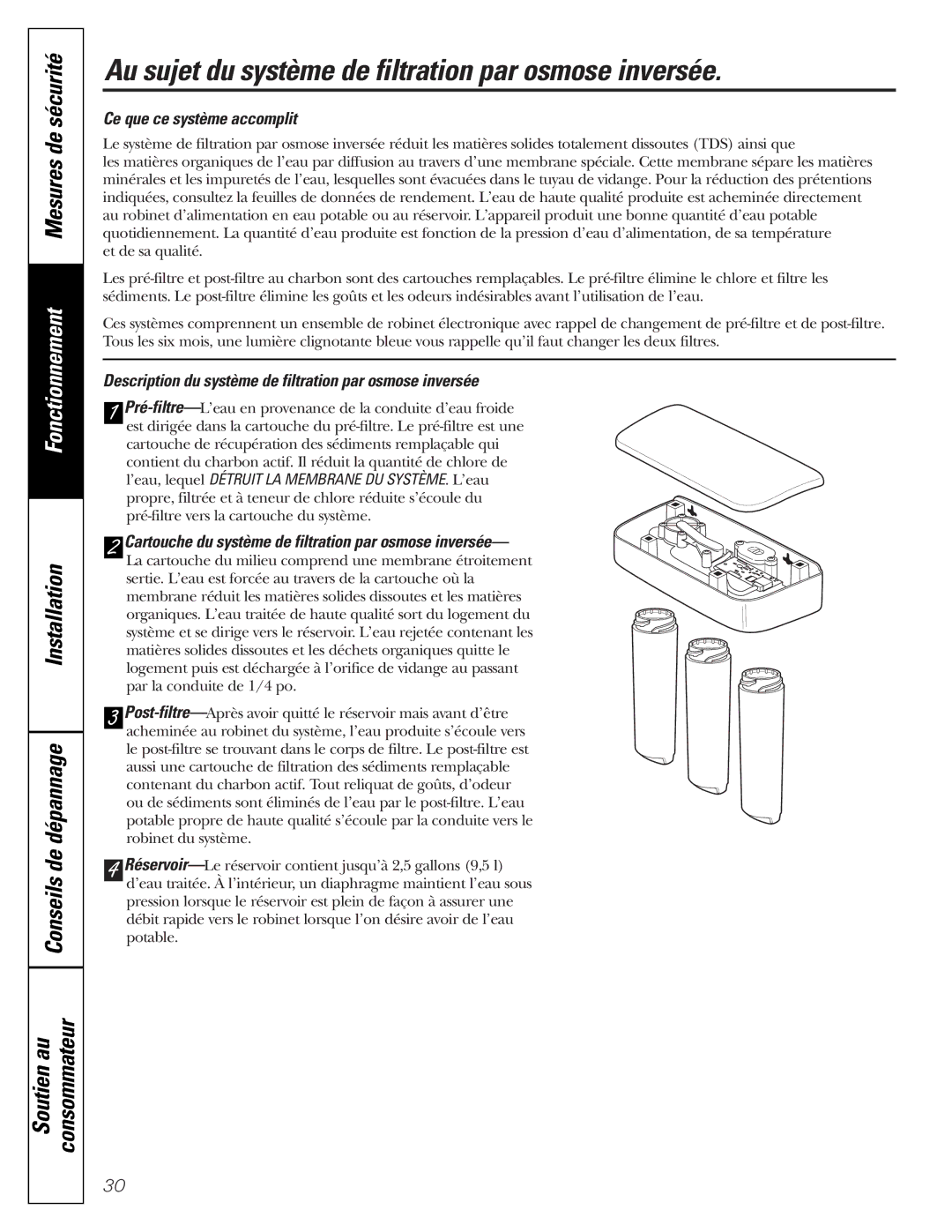 GE PXRQ15F owner manual Au sujet du système de filtration par osmose inversée, Ce que ce système accomplit 