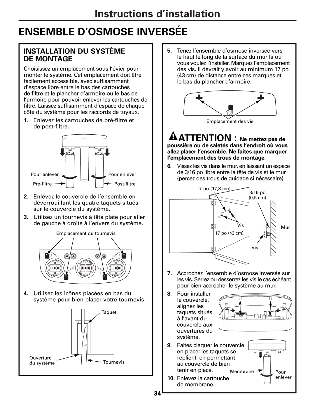 GE PXRQ15F owner manual Ensemble D’OSMOSE Inversée, Installation DU Système DE Montage 