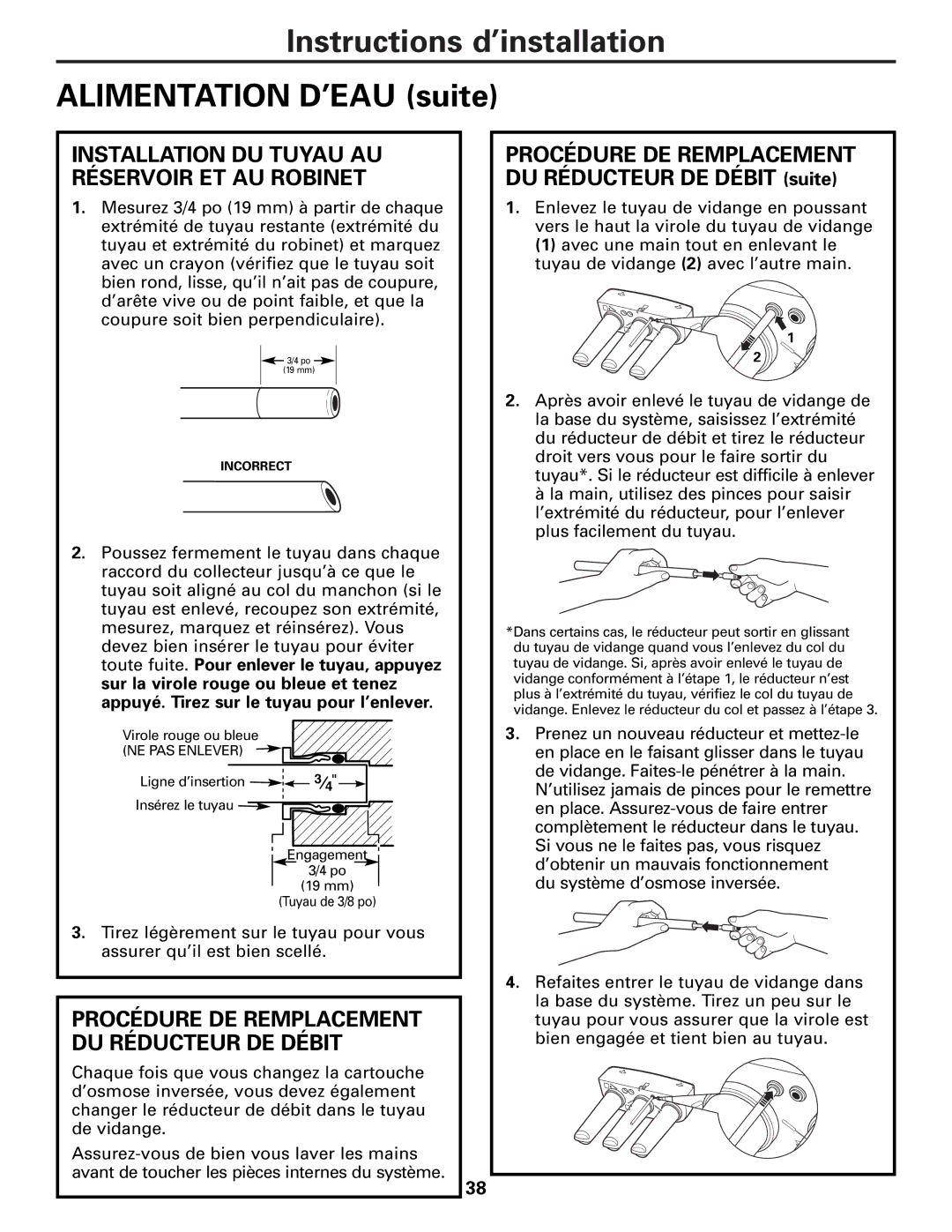 GE PXRQ15F owner manual Installation DU Tuyau AU Réservoir ET AU Robinet 