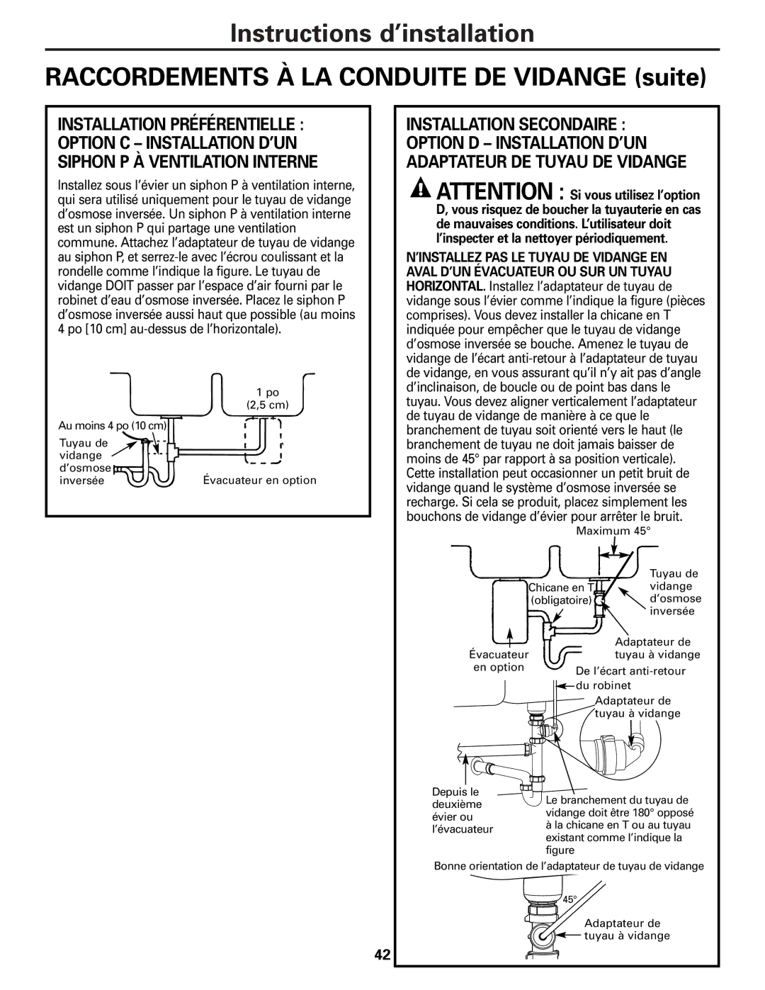 GE PXRQ15F owner manual Maximum Tuyau de 