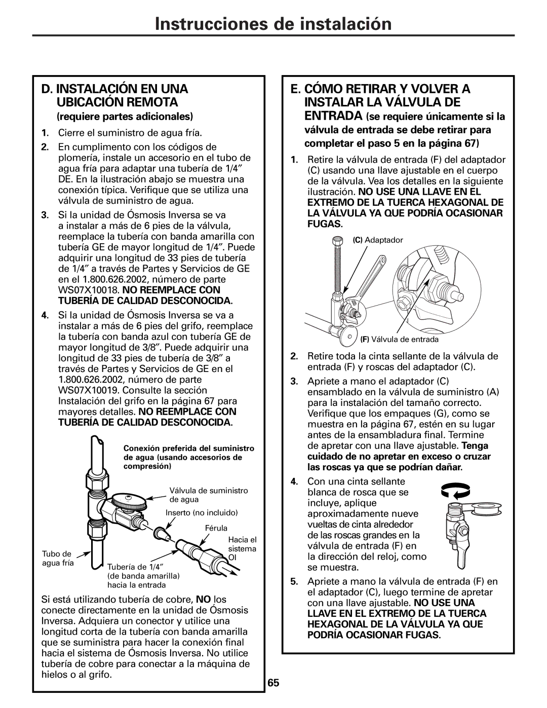 GE PXRQ15F owner manual Instalación EN UNA Ubicación Remota, Cómo Retirar Y Volver a 