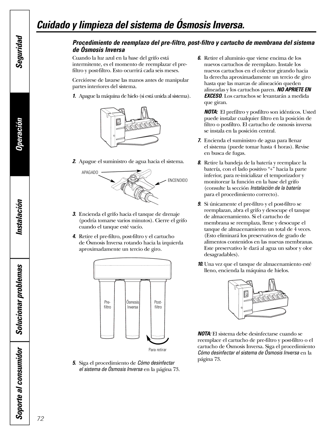 GE PXRQ15F owner manual Cuidado y limpieza del sistema de Ósmosis Inversa, Instalación Problemas 