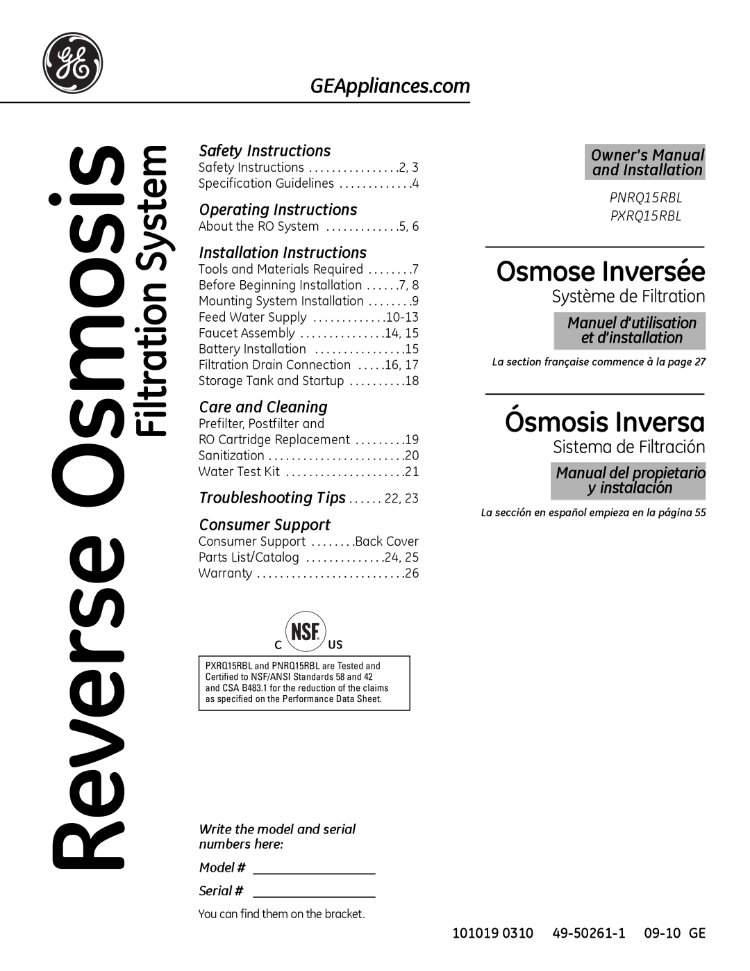 GE PNRQ16RBL, PXRQ15RBL owner manual Reverse Osmosis 