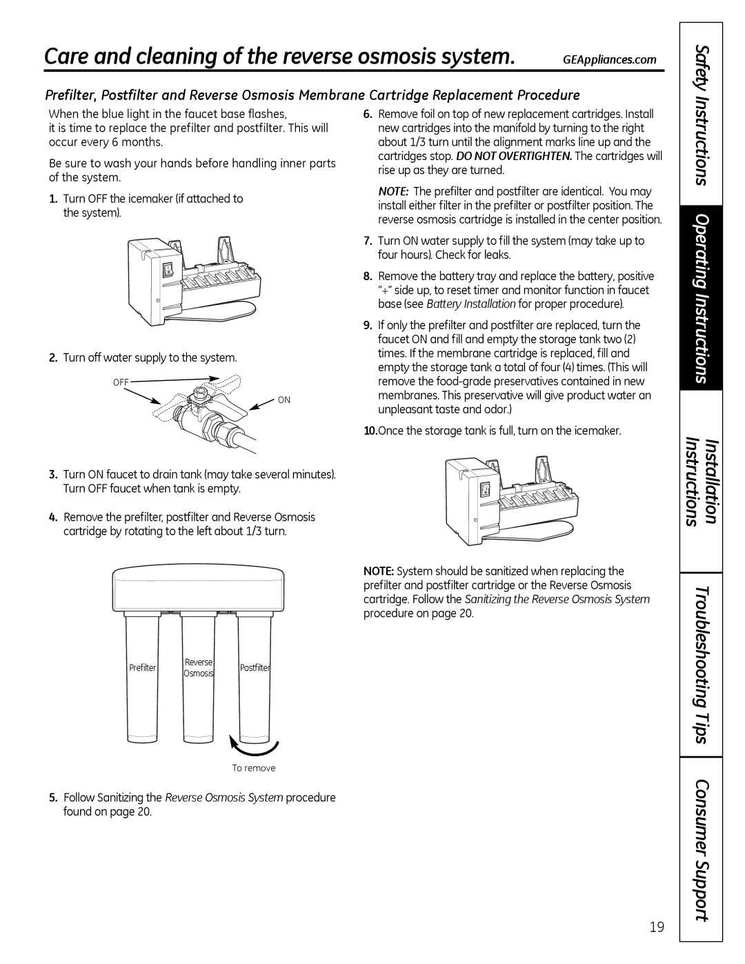 GE PNRQ16RBL, PXRQ15RBL owner manual Care and cleaning of the reverse osmosis system, Safety 