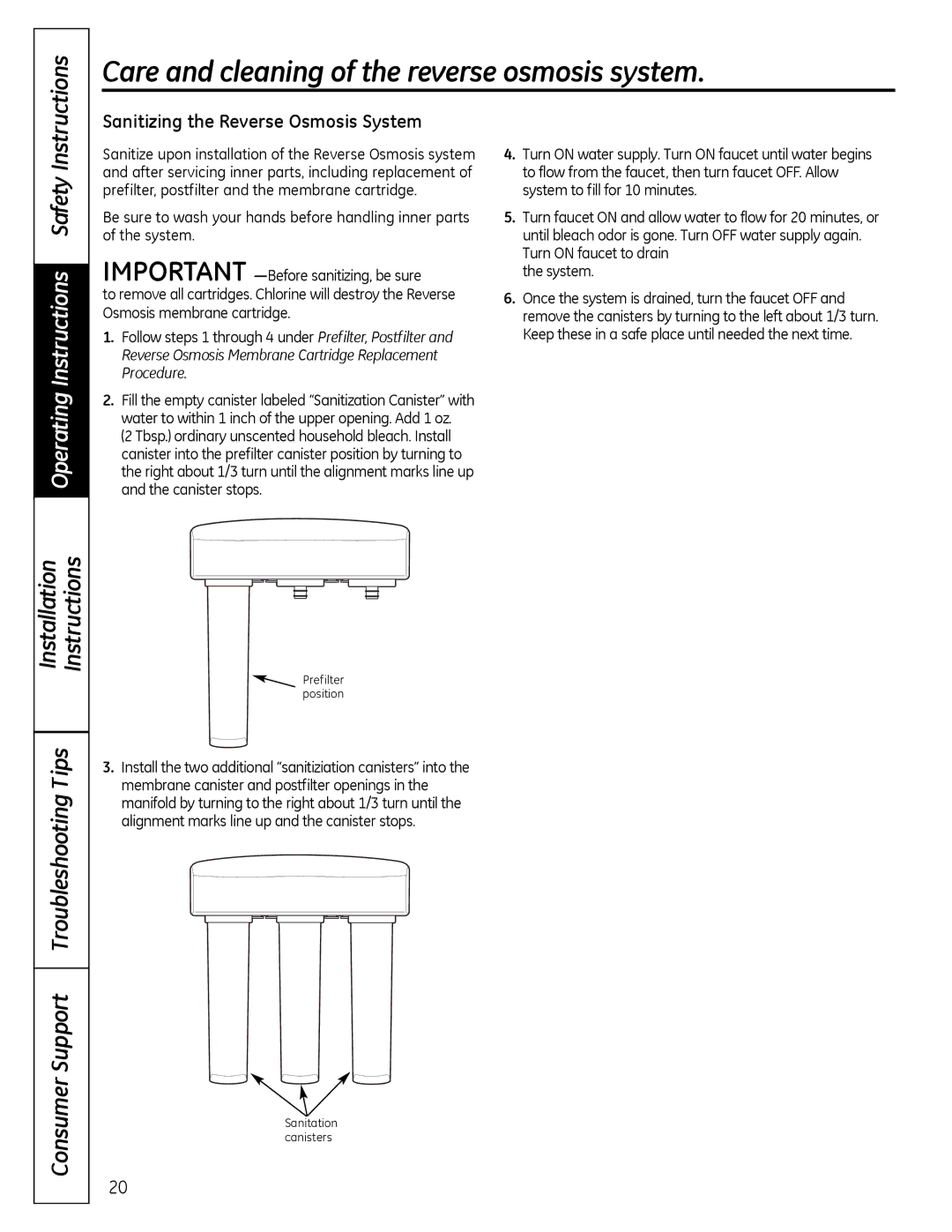 GE PXRQ15RBL, PNRQ16RBL owner manual Sanitizing the Reverse Osmosis System 