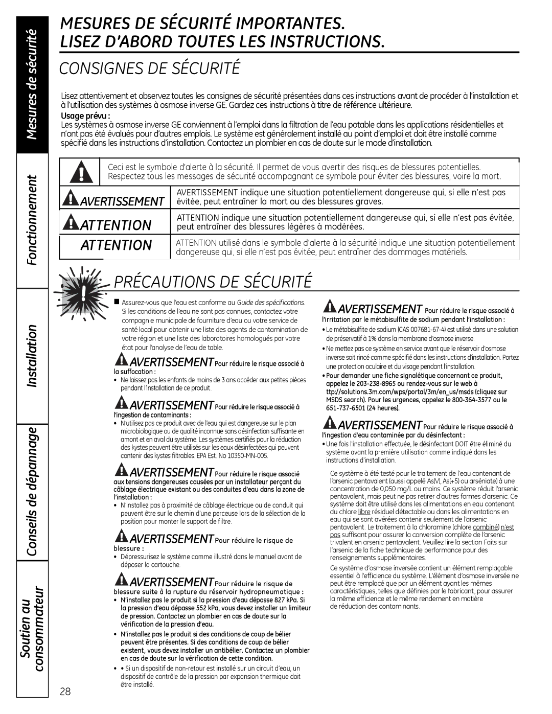 GE PXRQ15RBL, PNRQ16RBL owner manual Consignes DE Sécurité 