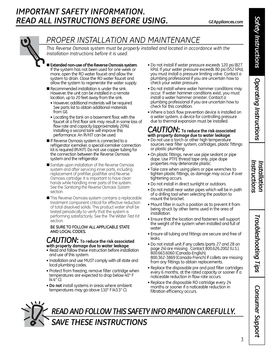 GE PNRQ16RBL, PXRQ15RBL owner manual PROPeRINstaLLatIONaNDMaINteNaNce 