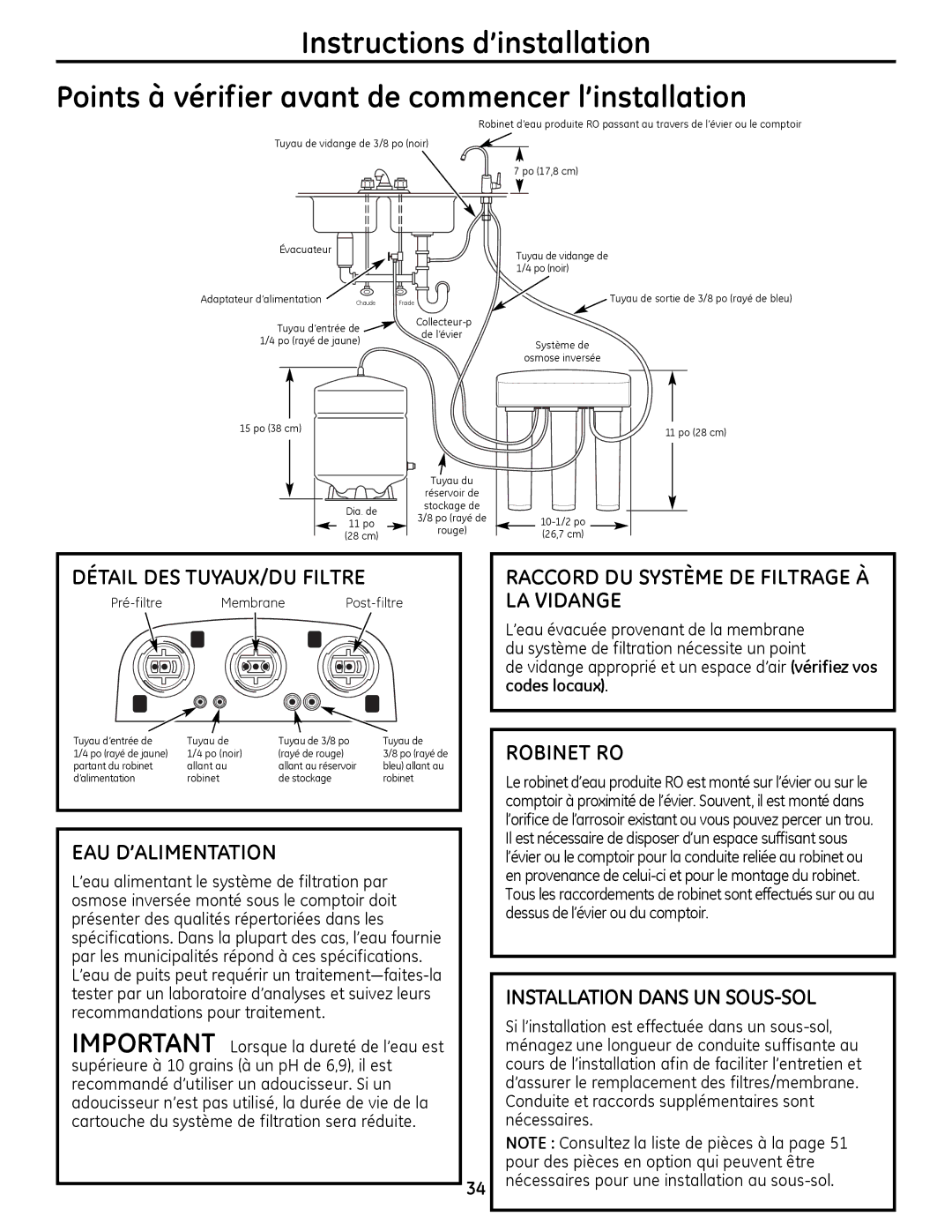 GE PXRQ15RBL Détail DES TUYAUX/DU Filtre, Eau D’Alimentation, Raccord DU Système DE Filtrage À LA Vidange, Robinet RO 