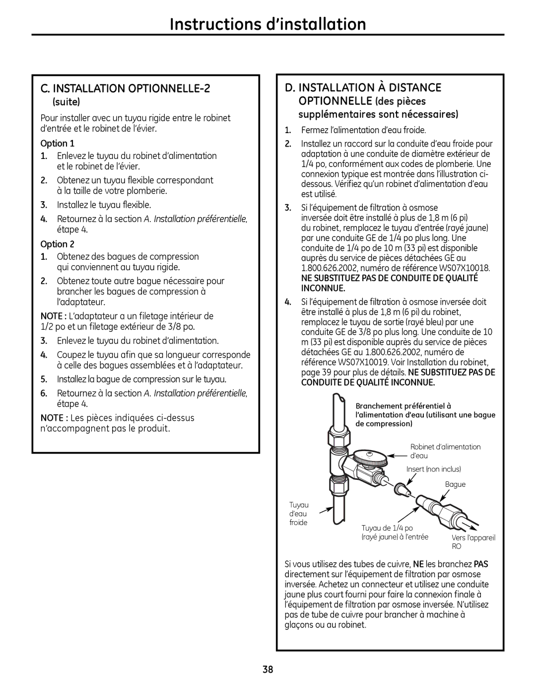 GE PXRQ15RBL, PNRQ16RBL owner manual Installation À Distance, Suite 