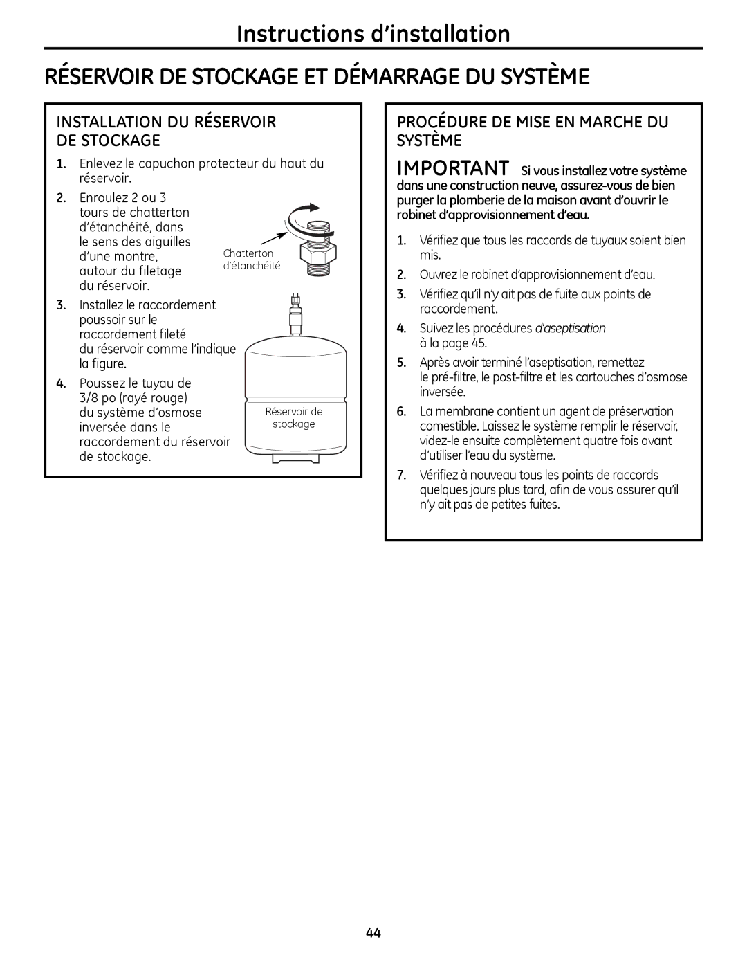 GE PXRQ15RBL, PNRQ16RBL owner manual Procédure DE Mise EN Marche DU Système, Ouvrez le robinet d’approvisionnement d’eau 