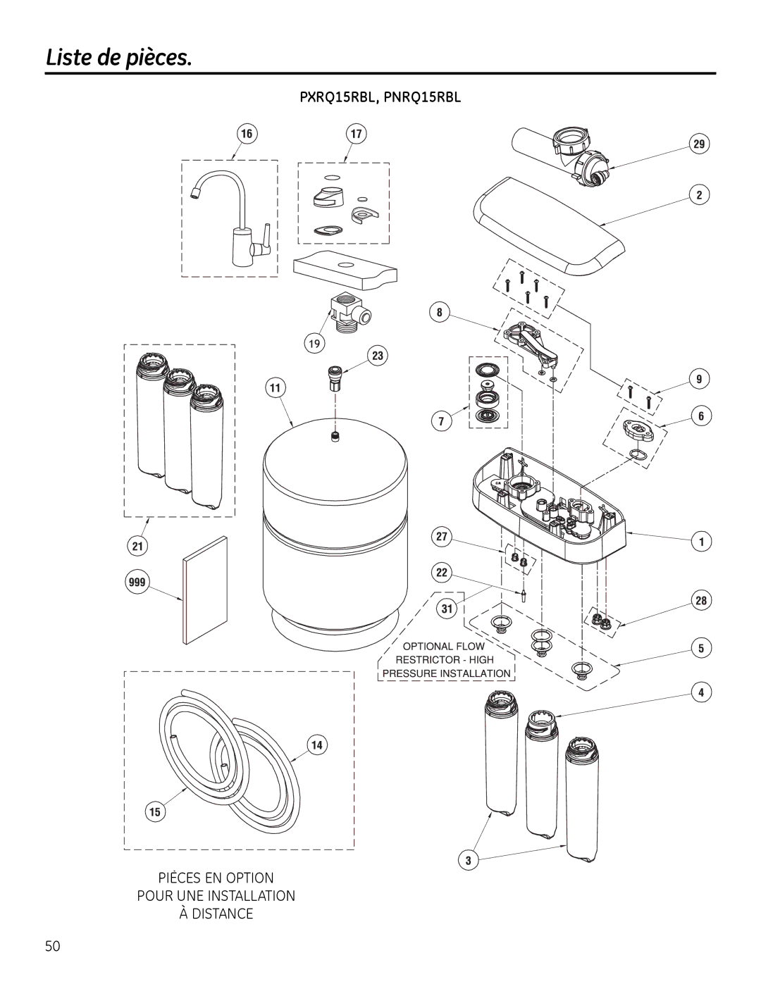 GE PXRQ15RBL, PNRQ16RBL owner manual Liste de pièces 