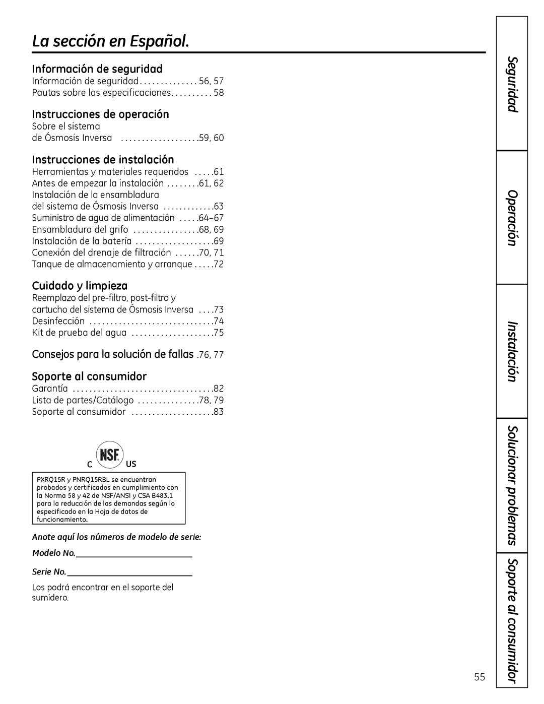 GE PXRQ15RBL, PNRQ16RBL owner manual La sección en Español, Instrucciones de instalación 