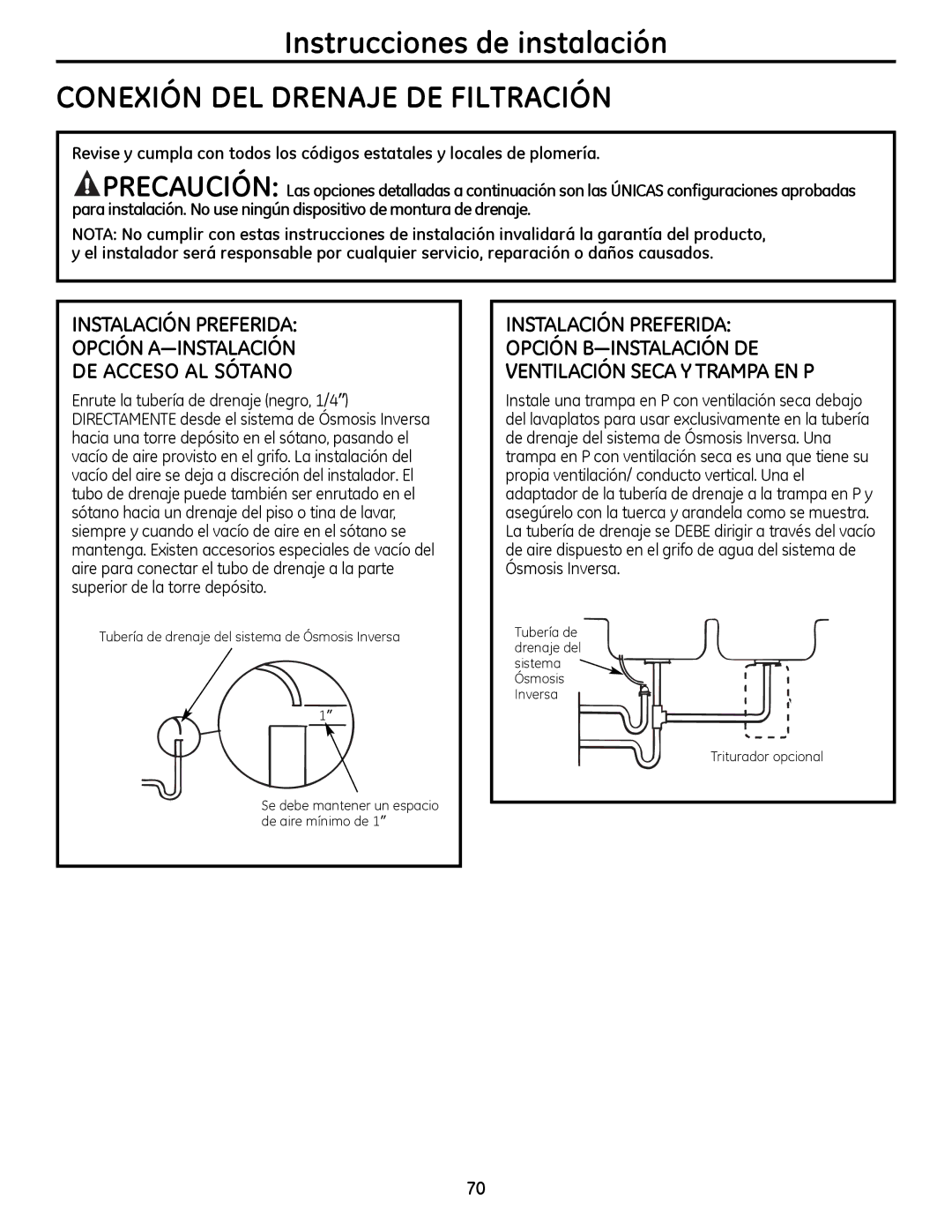 GE PNRQ16RBL, PXRQ15RBL owner manual Conexión DEL Drenaje DE Filtración 