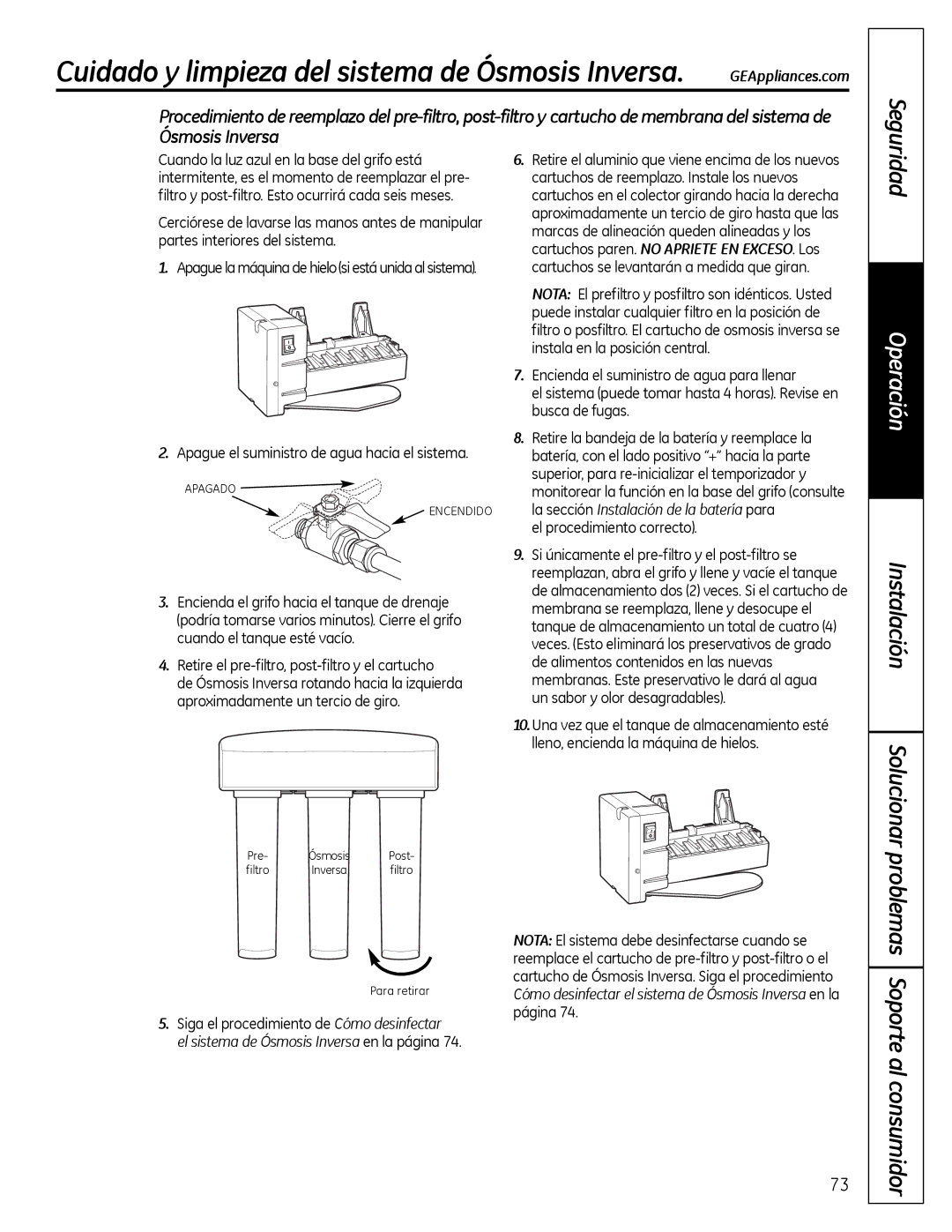 GE PXRQ15RBL, PNRQ16RBL owner manual Cuidado y limpieza del sistema de Ósmosis Inversa, Solucionar 