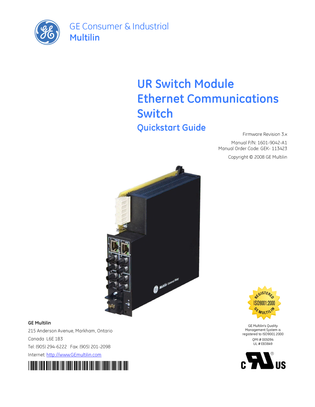 GE QS24 UR quick start UR Switch Module Ethernet Communications, GE Multilin 