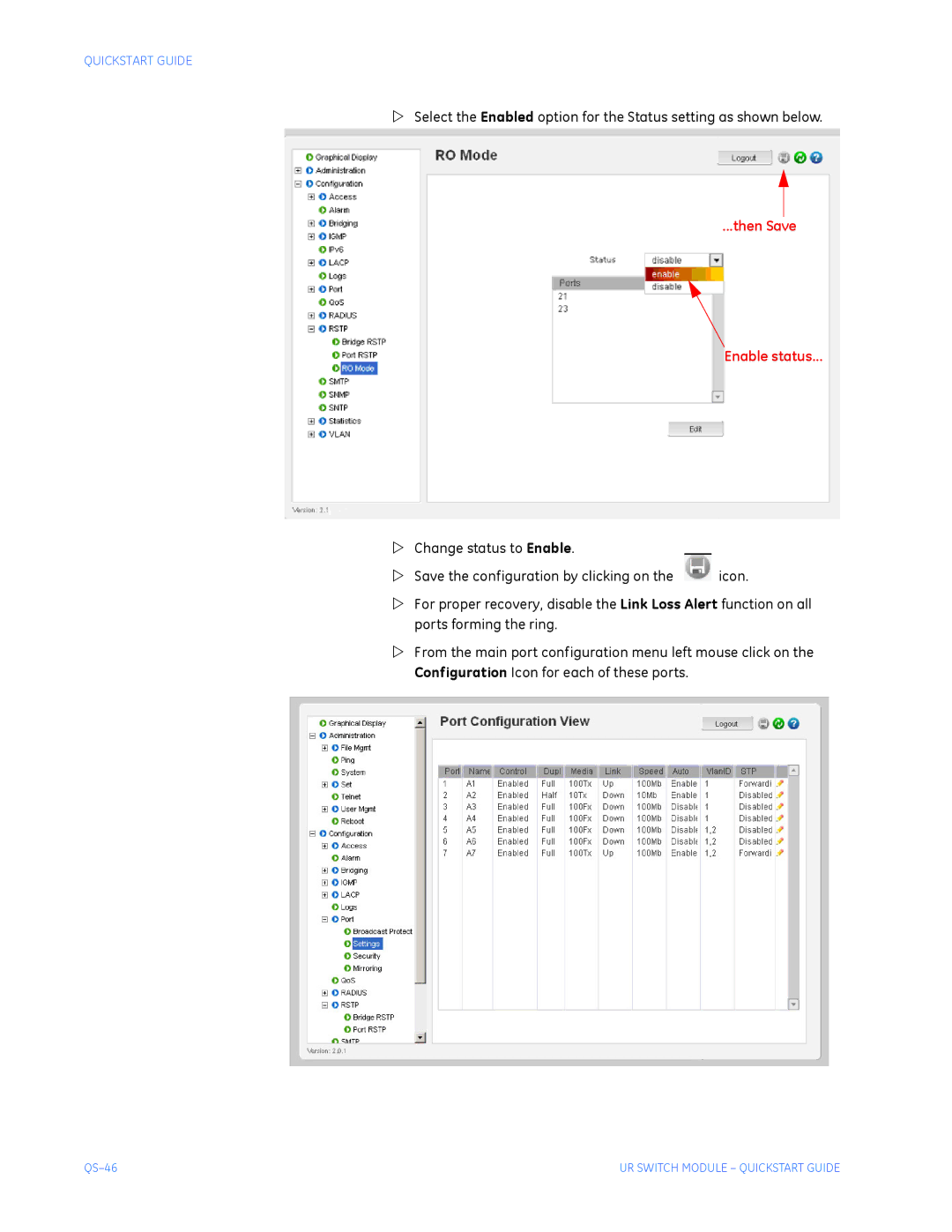 GE QS24 UR quick start Then Save Enable status 