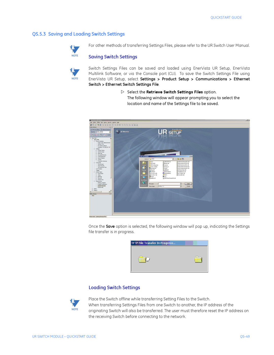 GE QS24 UR quick start QS.5.3 Saving and Loading Switch Settings, Saving Switch Settings 