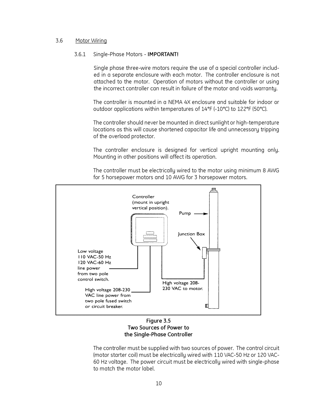 GE QS2800V, QS1800V manual Motor Wiring Single-Phase Motors Important, Two Sources of Power to Single-Phase Controller 