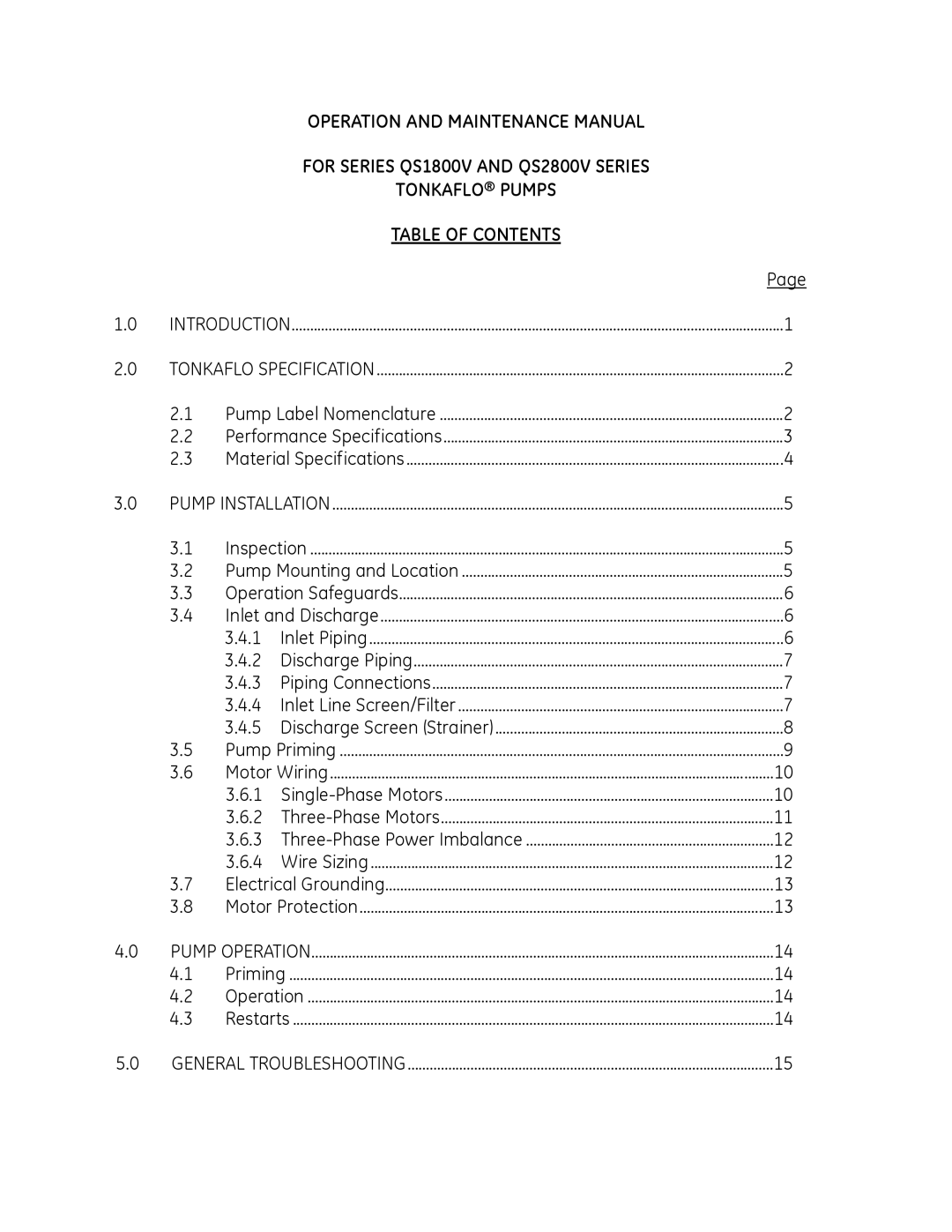 GE QS1800V, QS2800V manual Operation and Maintenance Manual 