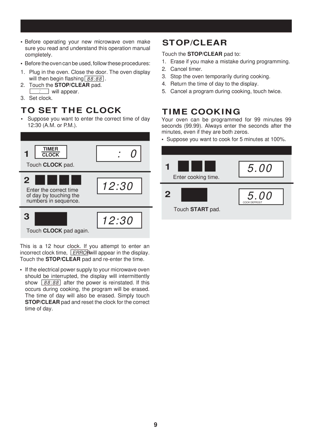 GE R-508F, R-501F, R-404F, R-401F warranty F O R E O P E R a T I N G, Stop/Clear, To SET the Clock, Time Cooking 