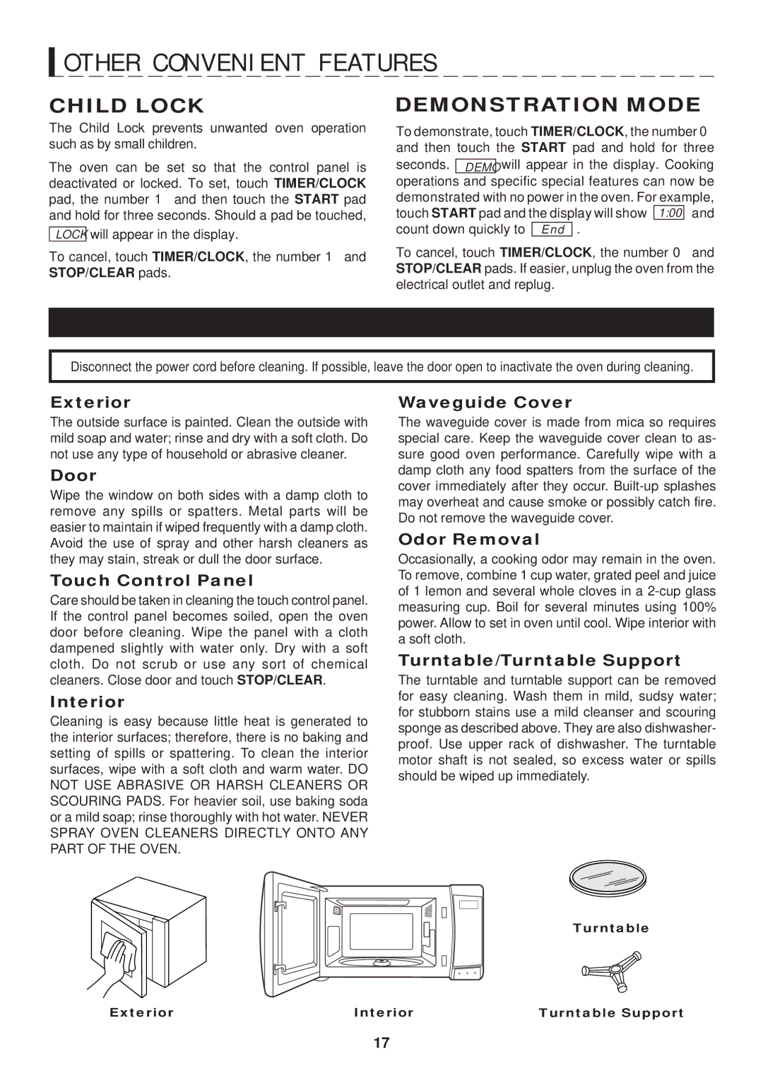 GE R-508F, R-501F, R-404F, R-401F warranty E a N I N G a N D C a R E, Child Lock, Demonstration Mode 