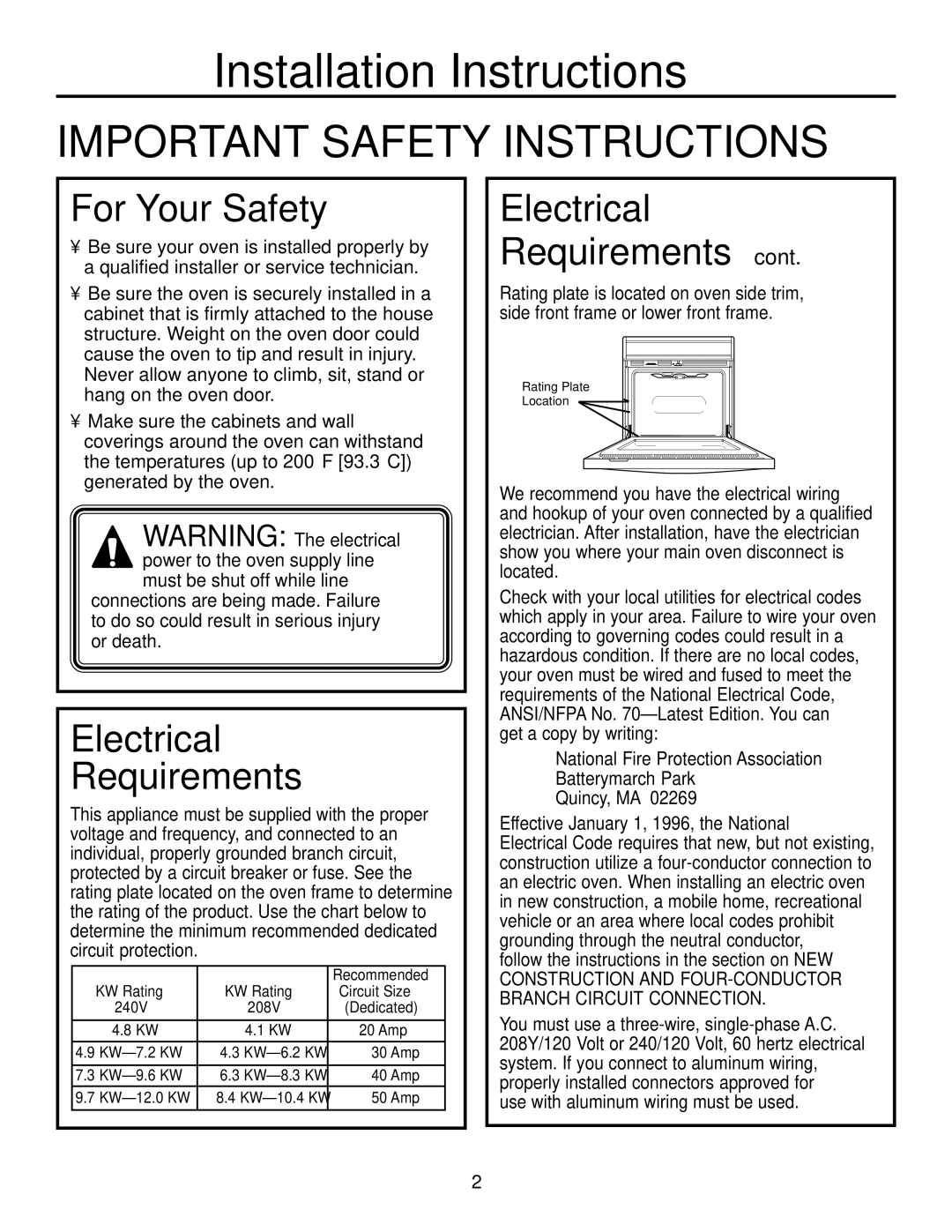 GE r08654v-1 installation instructions Installation Instructions 