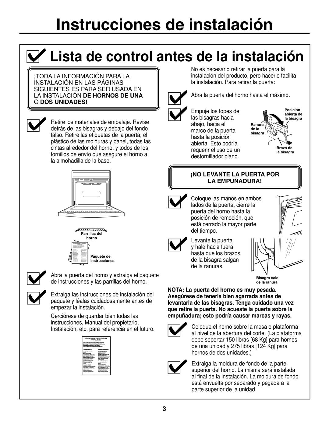 GE r08654v-1 installation instructions Lista de control antes de la instalación 