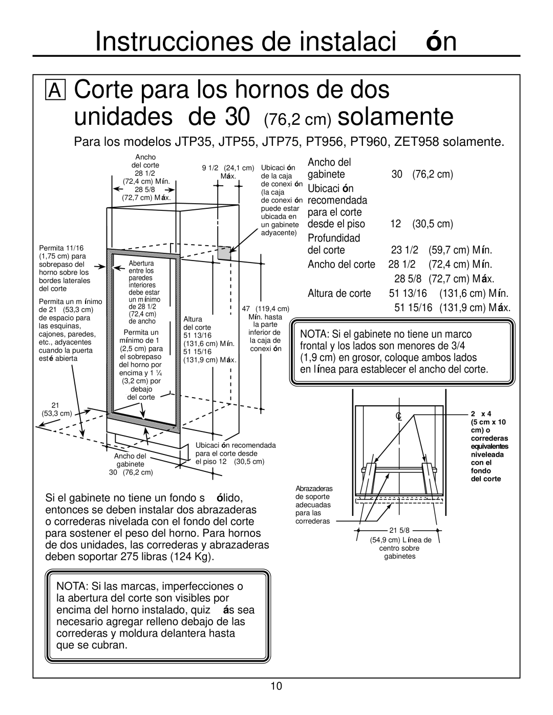 GE r08654v-1 installation instructions Desde el piso 12 30,5 cm 