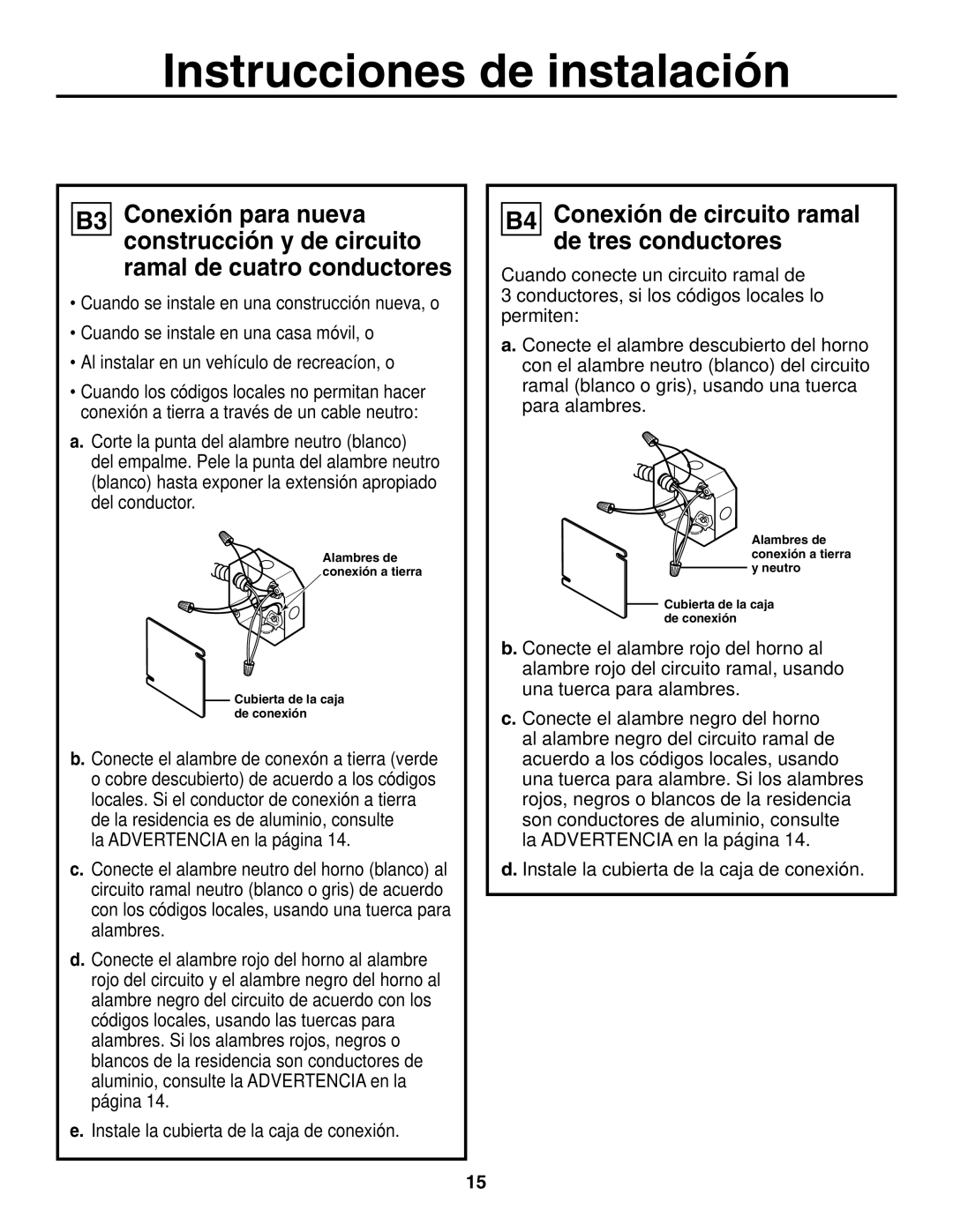 GE r08654v-1 installation instructions B4 Conexión de circuito ramal de tres conductores 